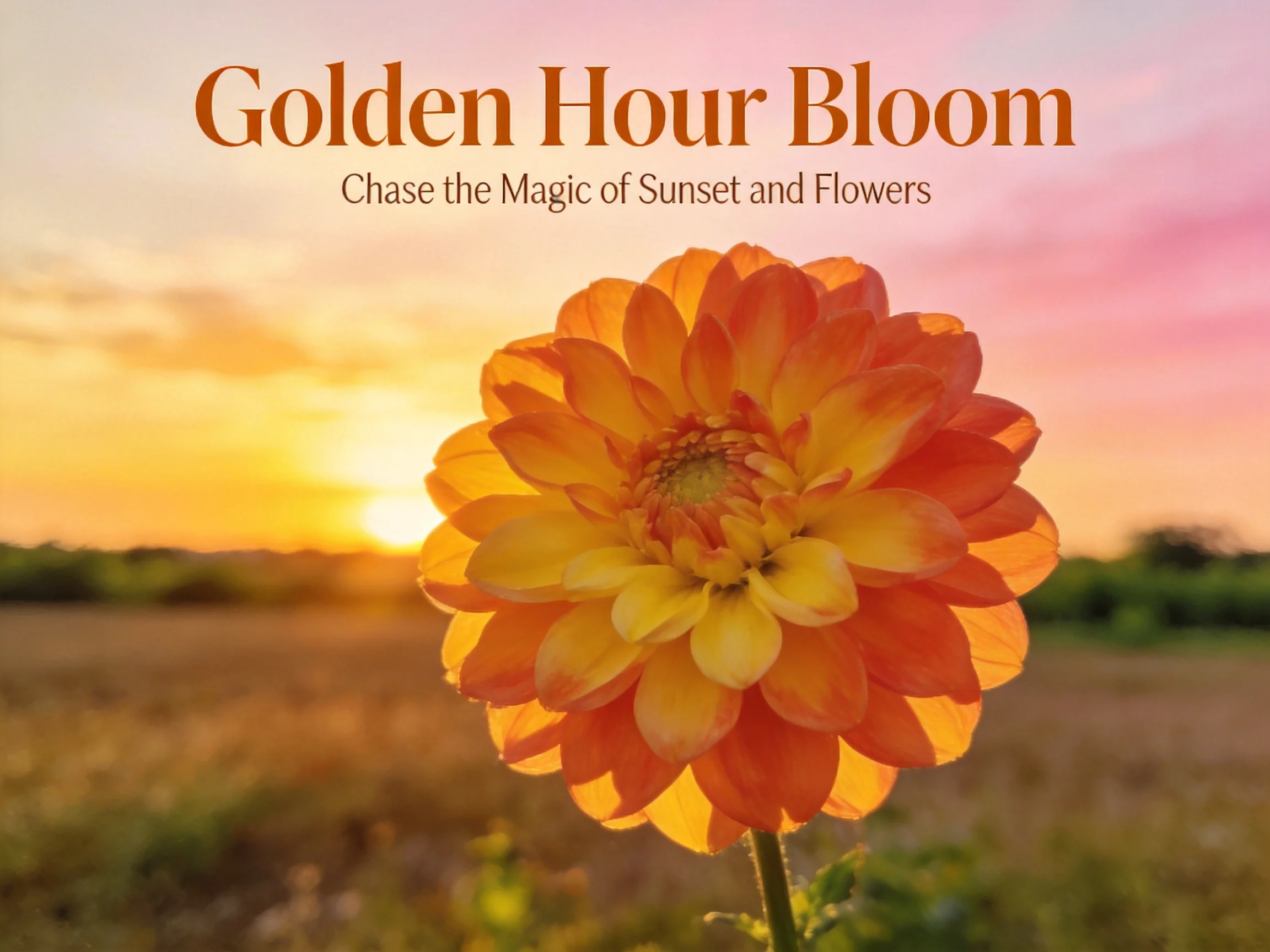 Golden Hour Bloom: Large Orange-Yellow Flower in Sunset Field