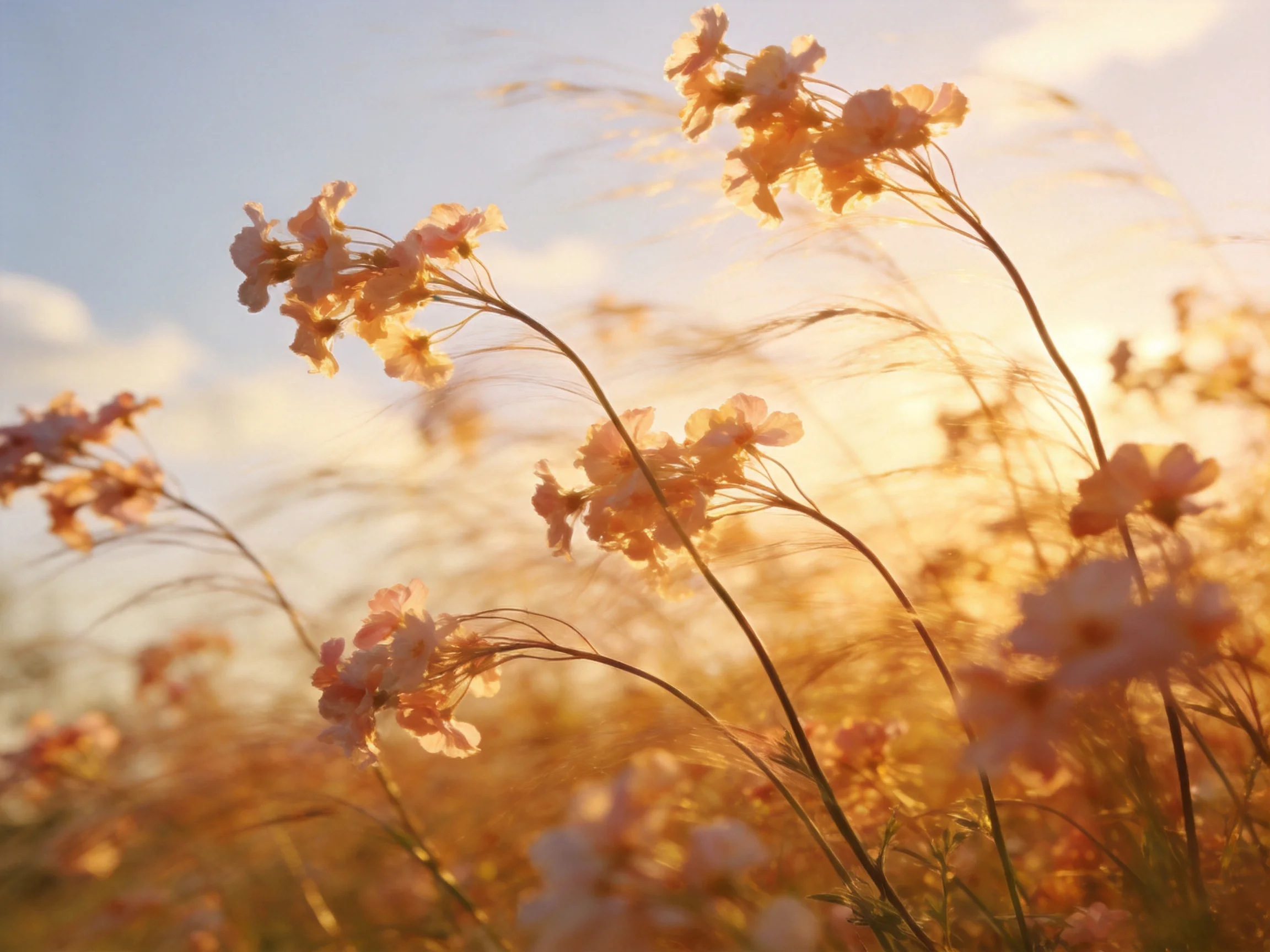 Golden Hour Illuminates Delicate Wildflowers with Warm Light