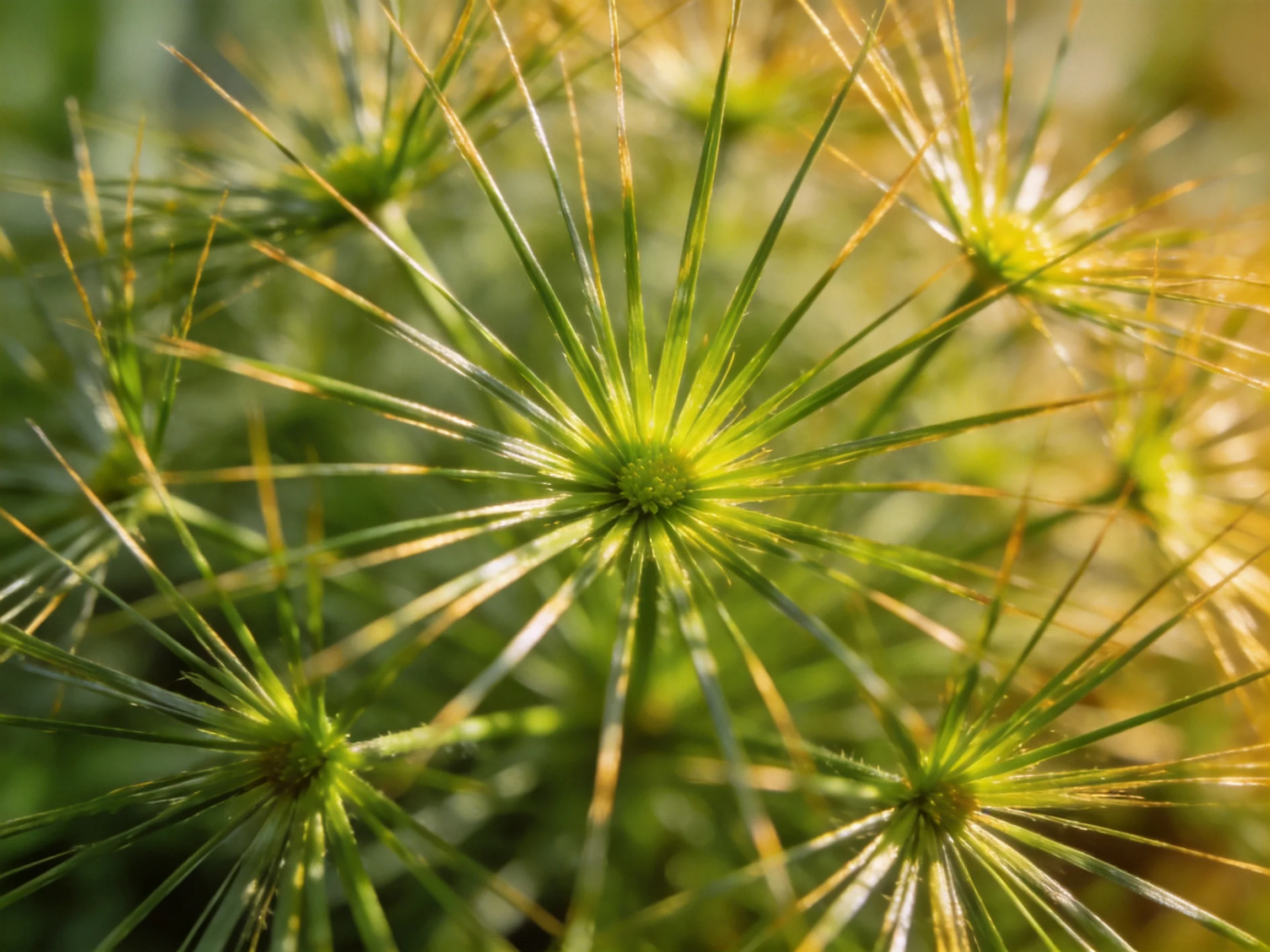 Golden Light Embraces Spiky Green Plant Clusters