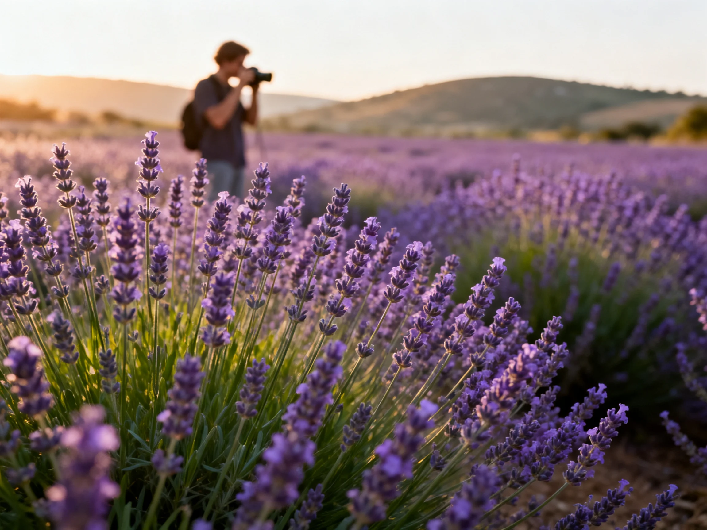 Lavender Fields at Sunset with a Photographer