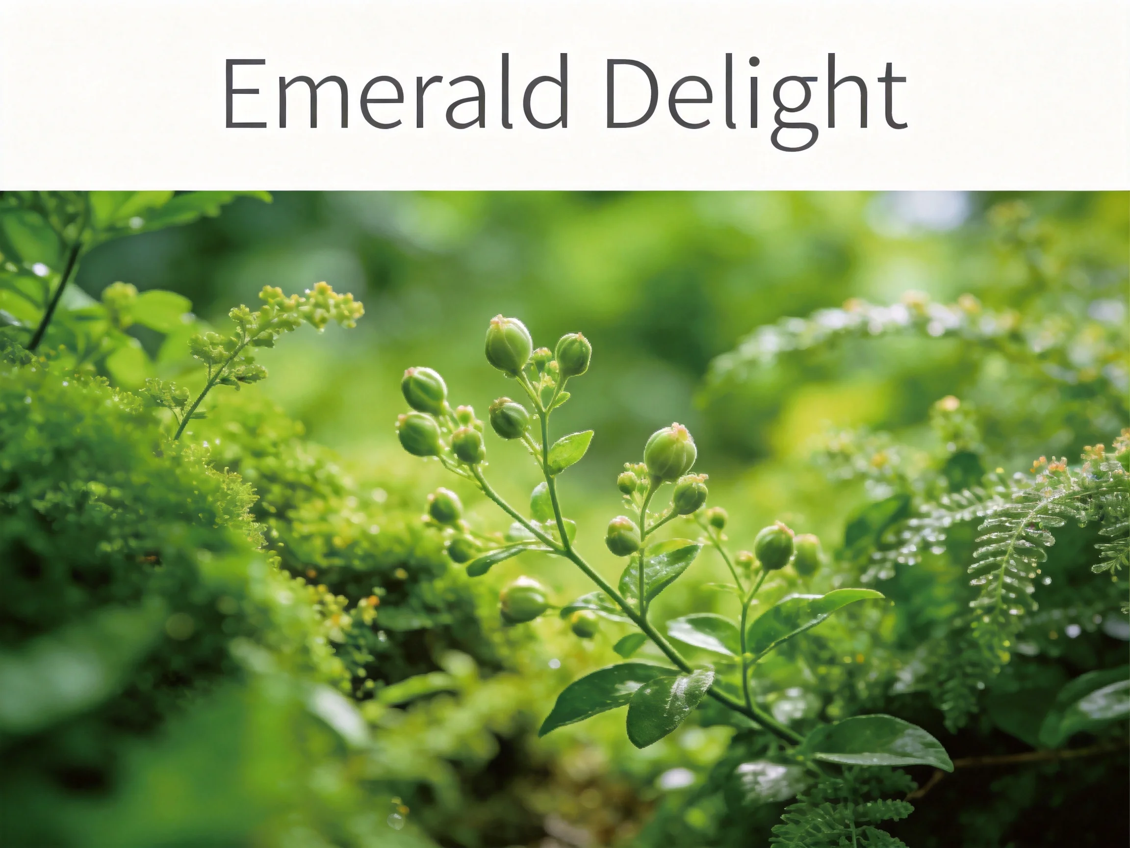 Lush emerald-green plants with budding flowers surrounded by mossy vegetation