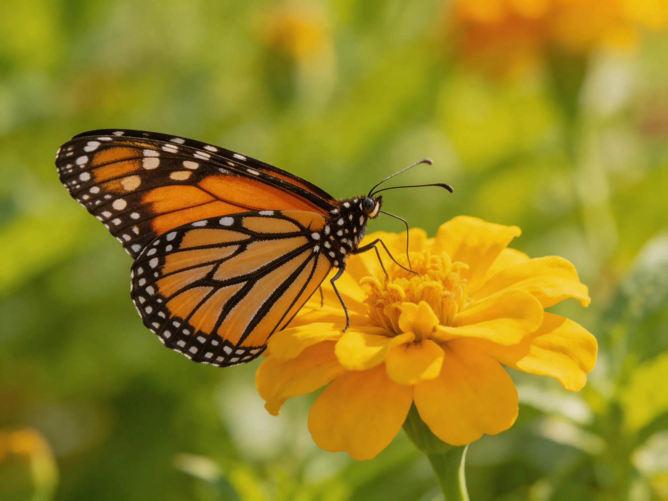 Monarch butterfly resting on a bright yellow flower