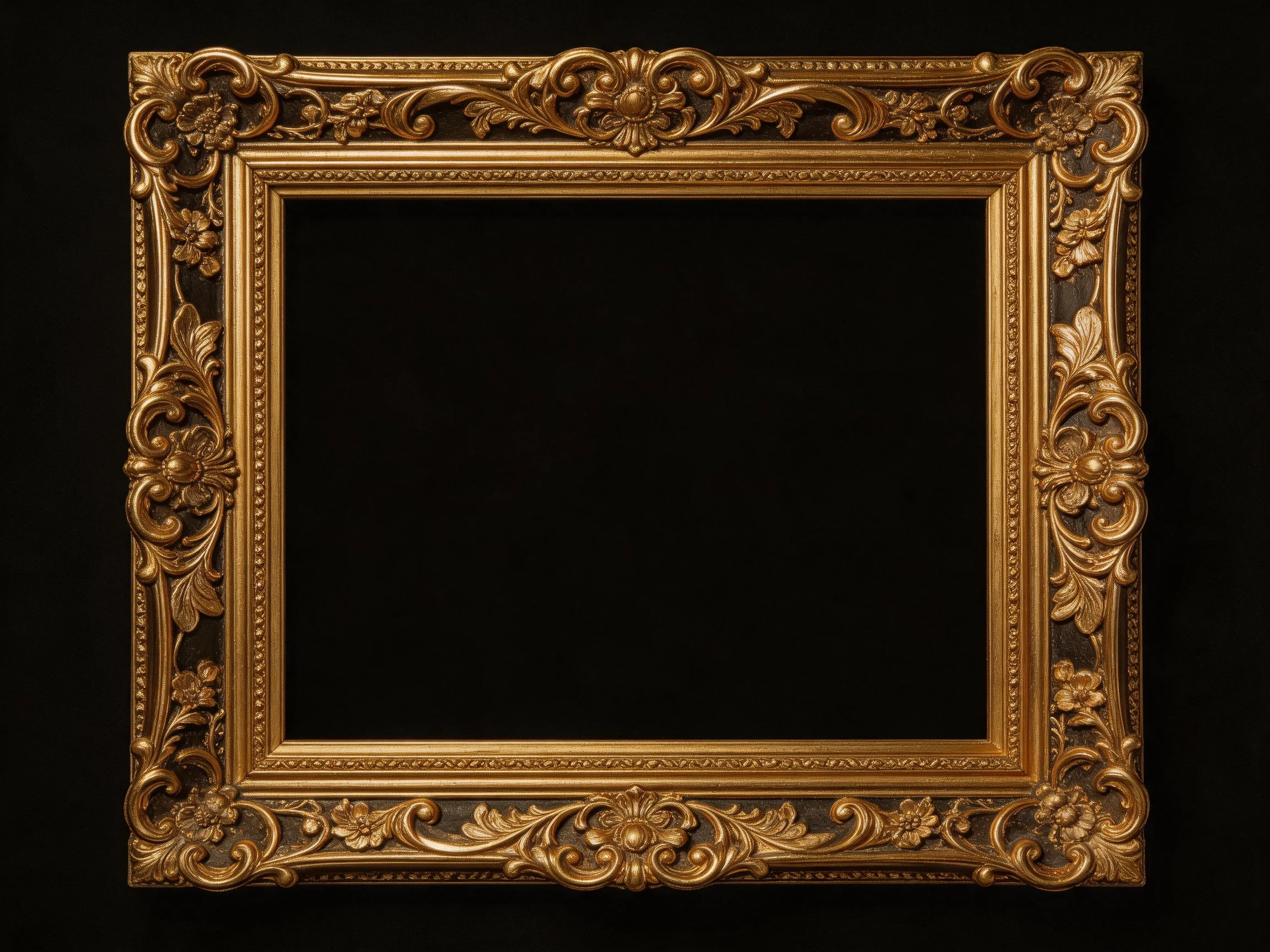 Ornate Golden Picture Frame with Intricate Carvings