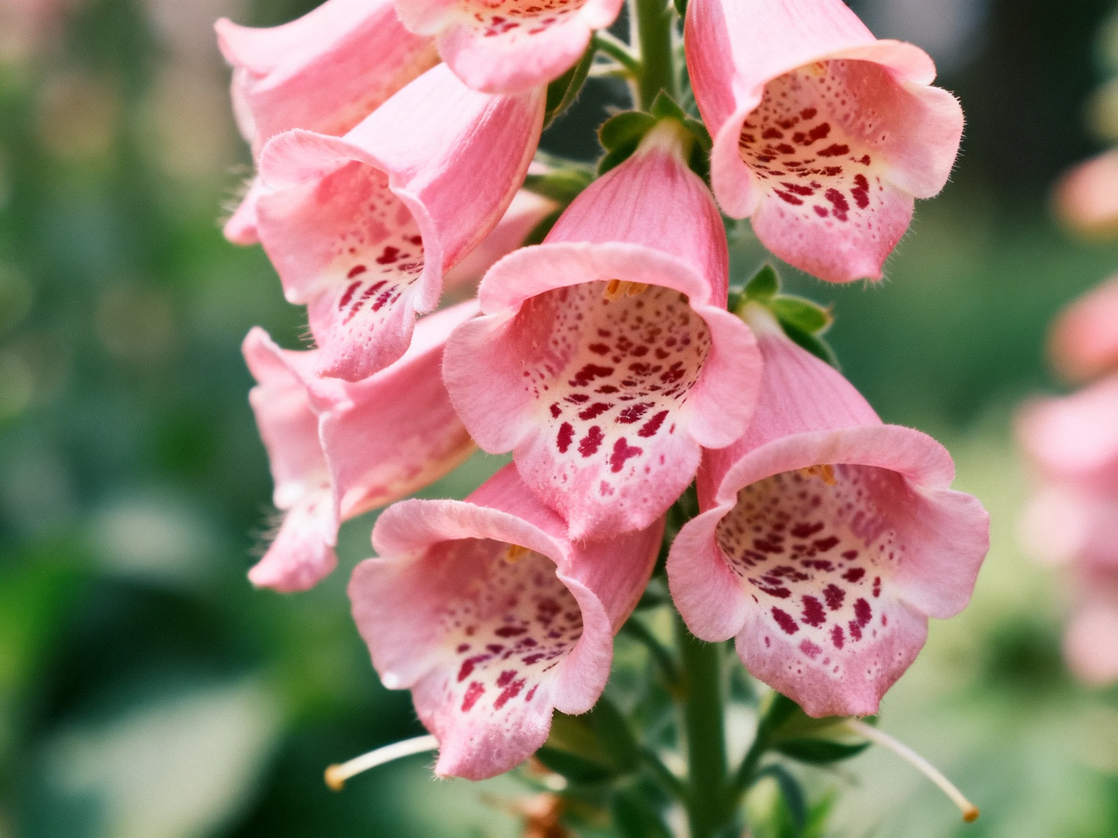 Pink Foxglove Flowers with Maroon Spotted Interiors Clustered