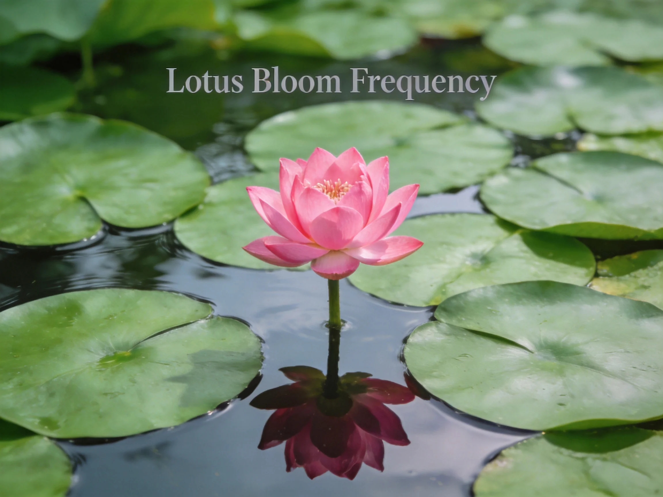 Pink Lotus Bloom Among Green Lily Pads in Calm Water