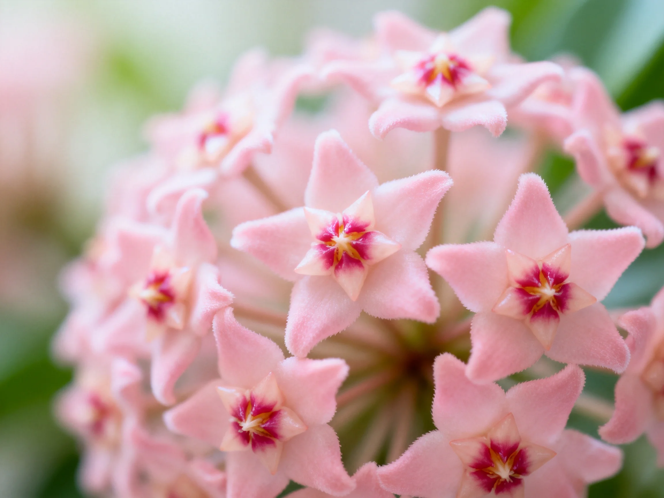 Pink Star-Shaped Flowers Clustered in Soft Focus