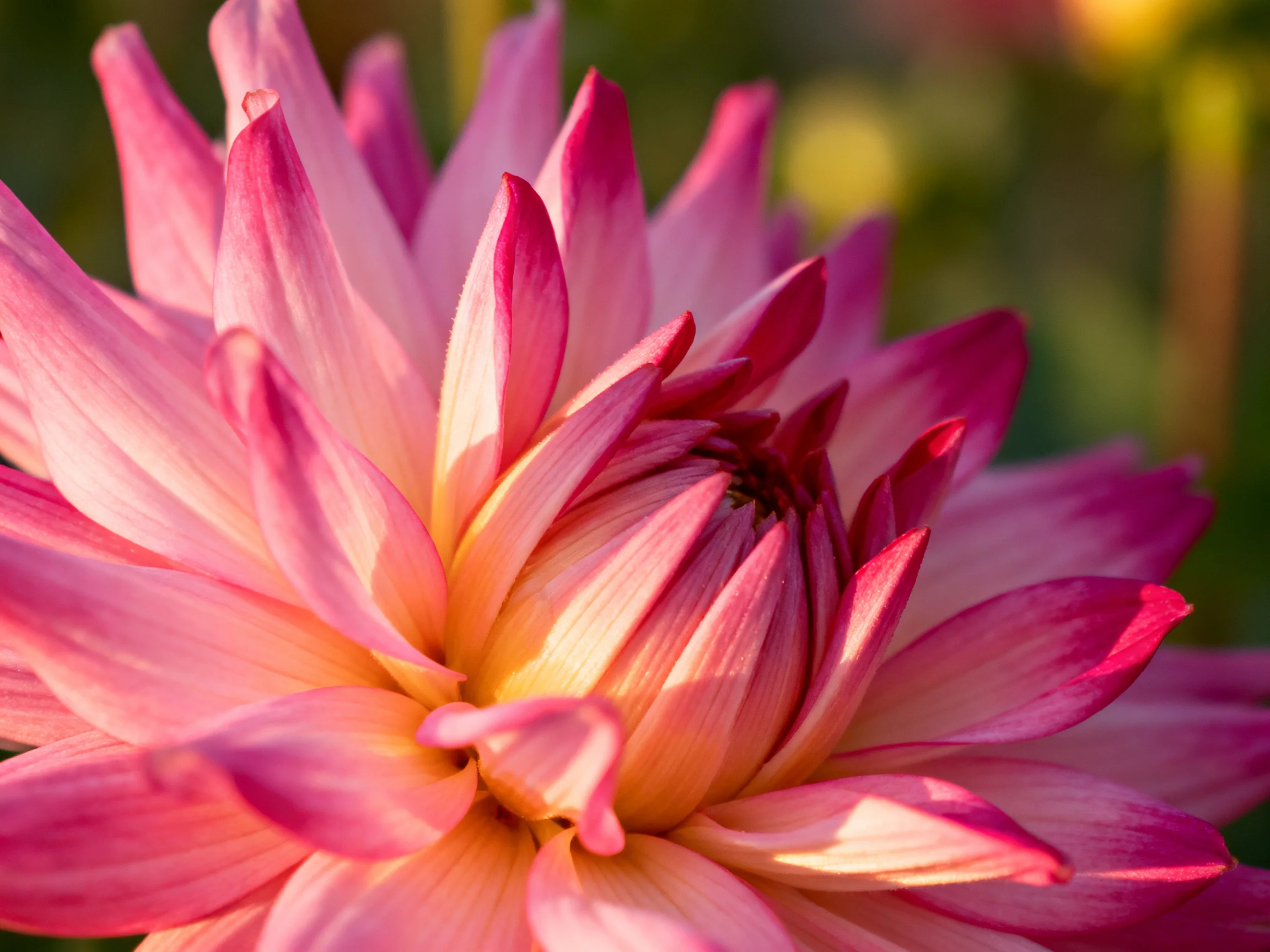 Pink and peach dahlia with layered petals