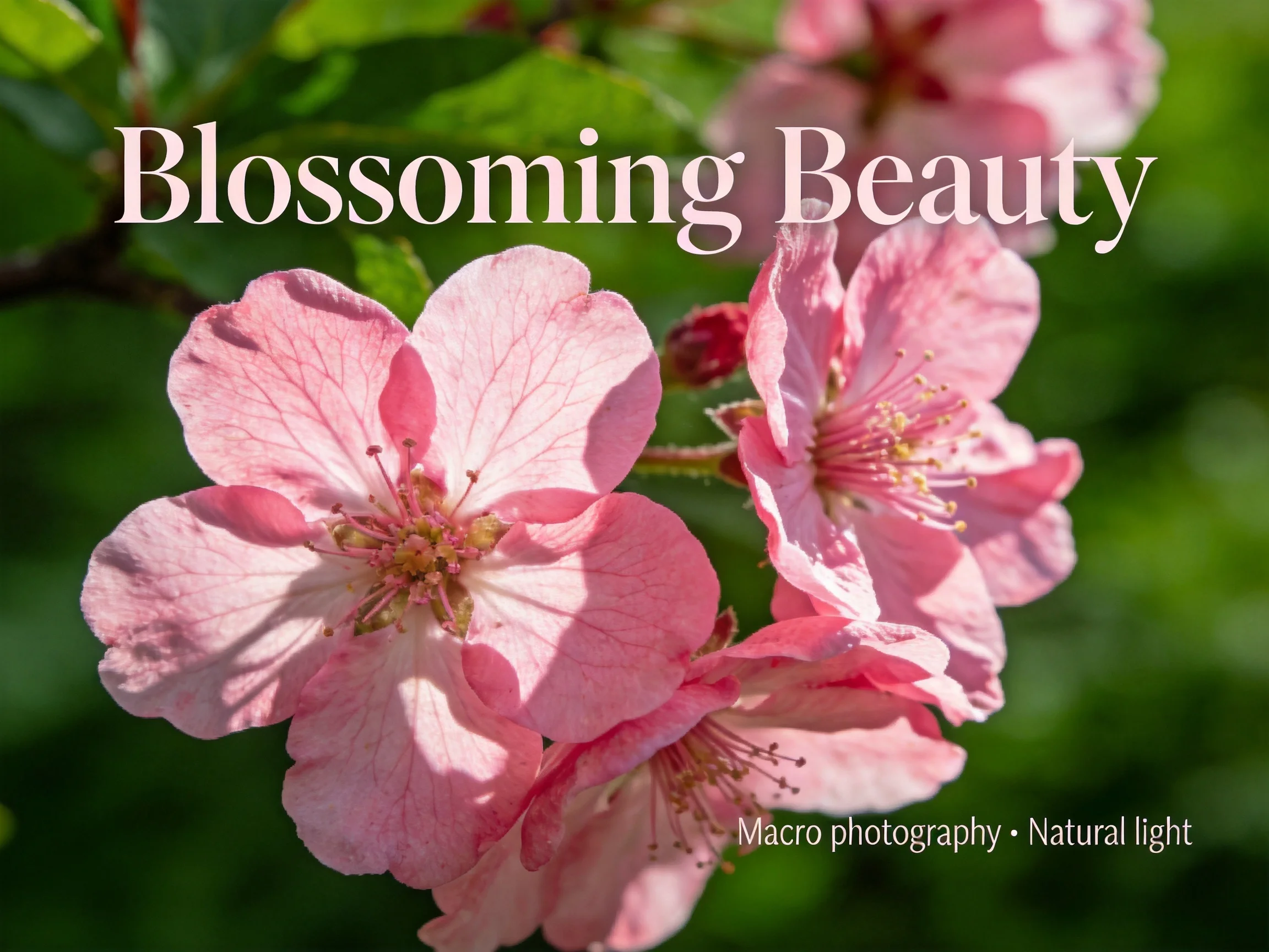 Pink cherry blossom petals illuminated by soft natural light