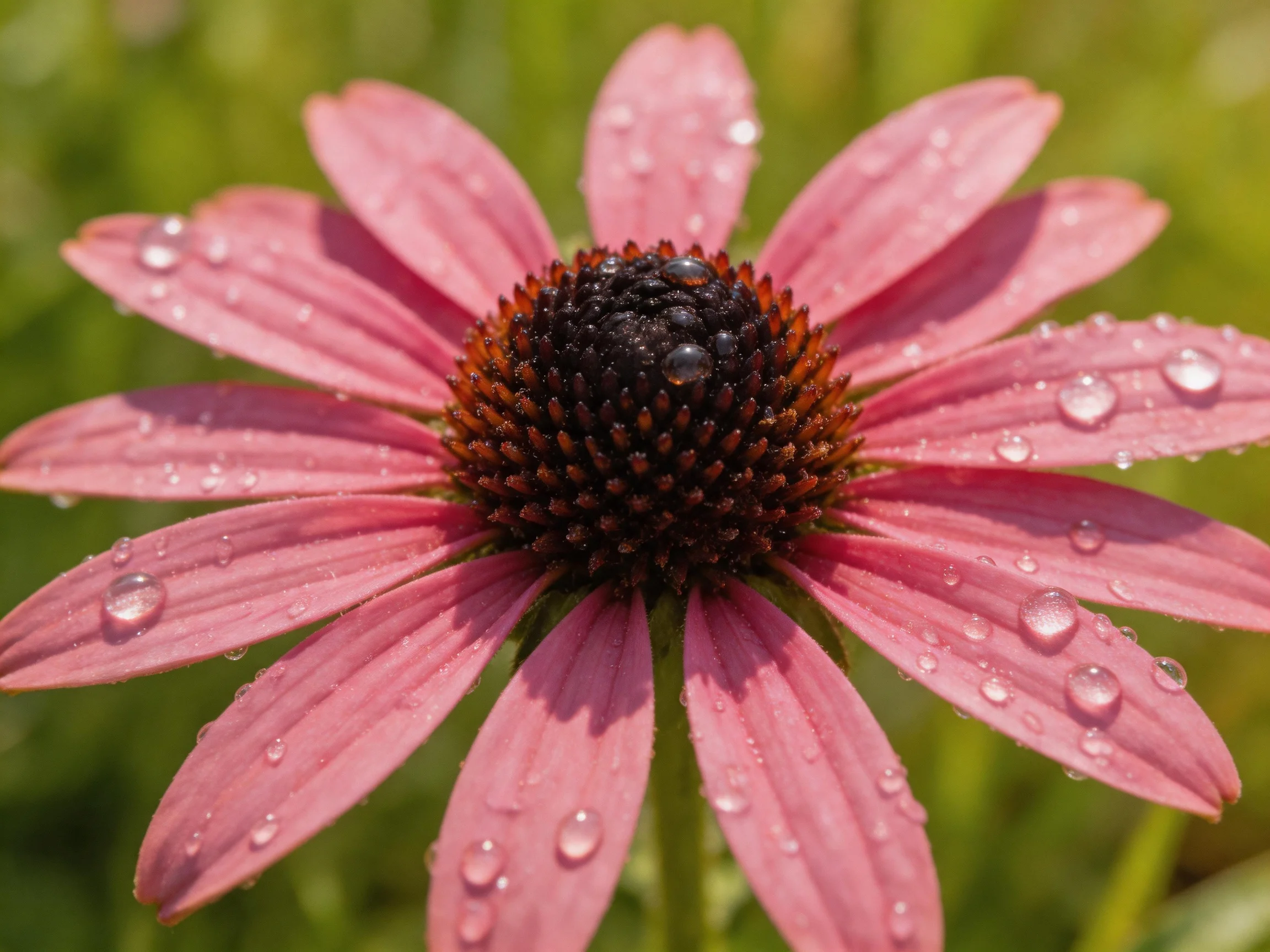 Pink coneflower with water droplets on petals