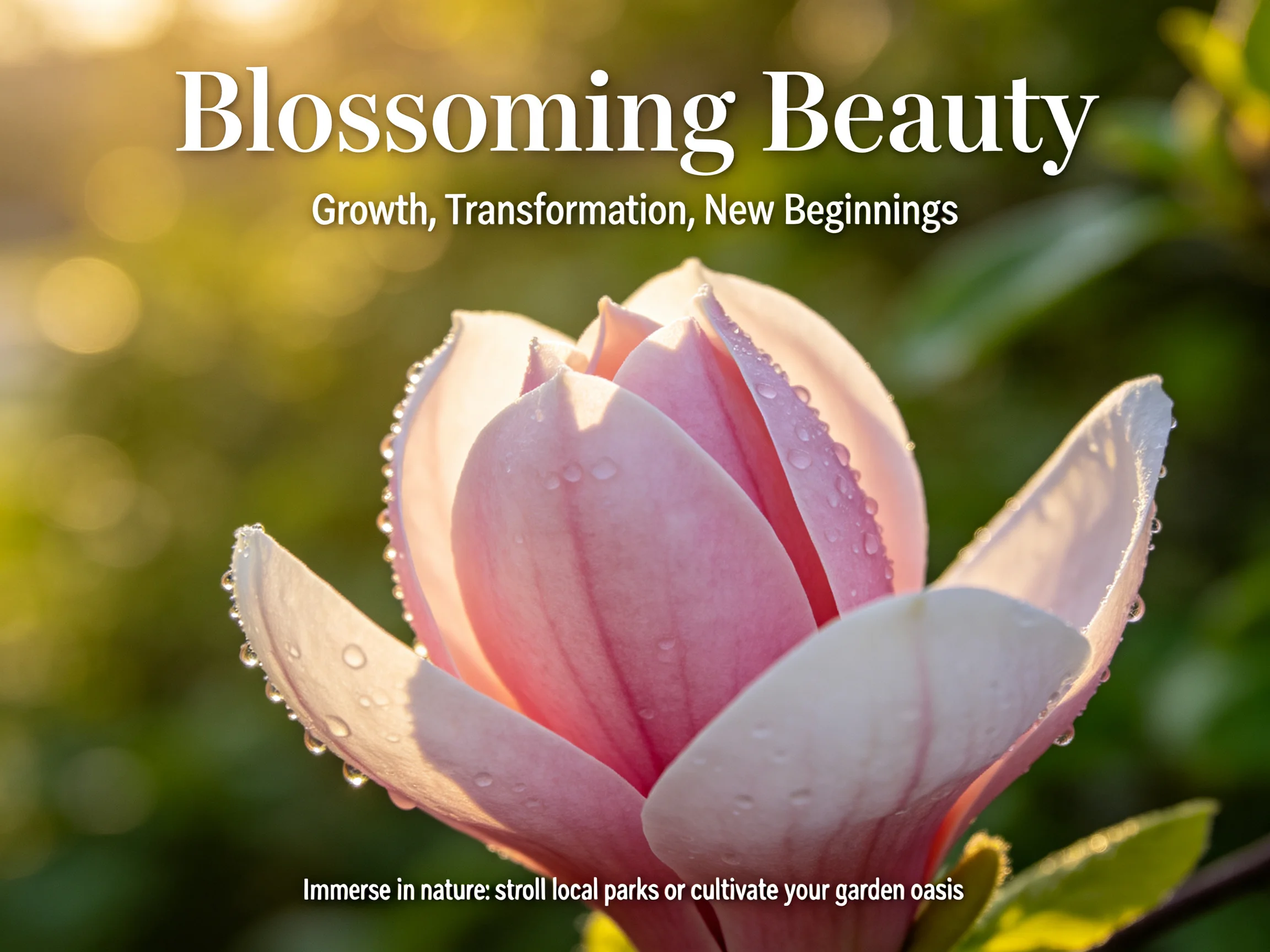 Pink magnolia bloom with dew drops