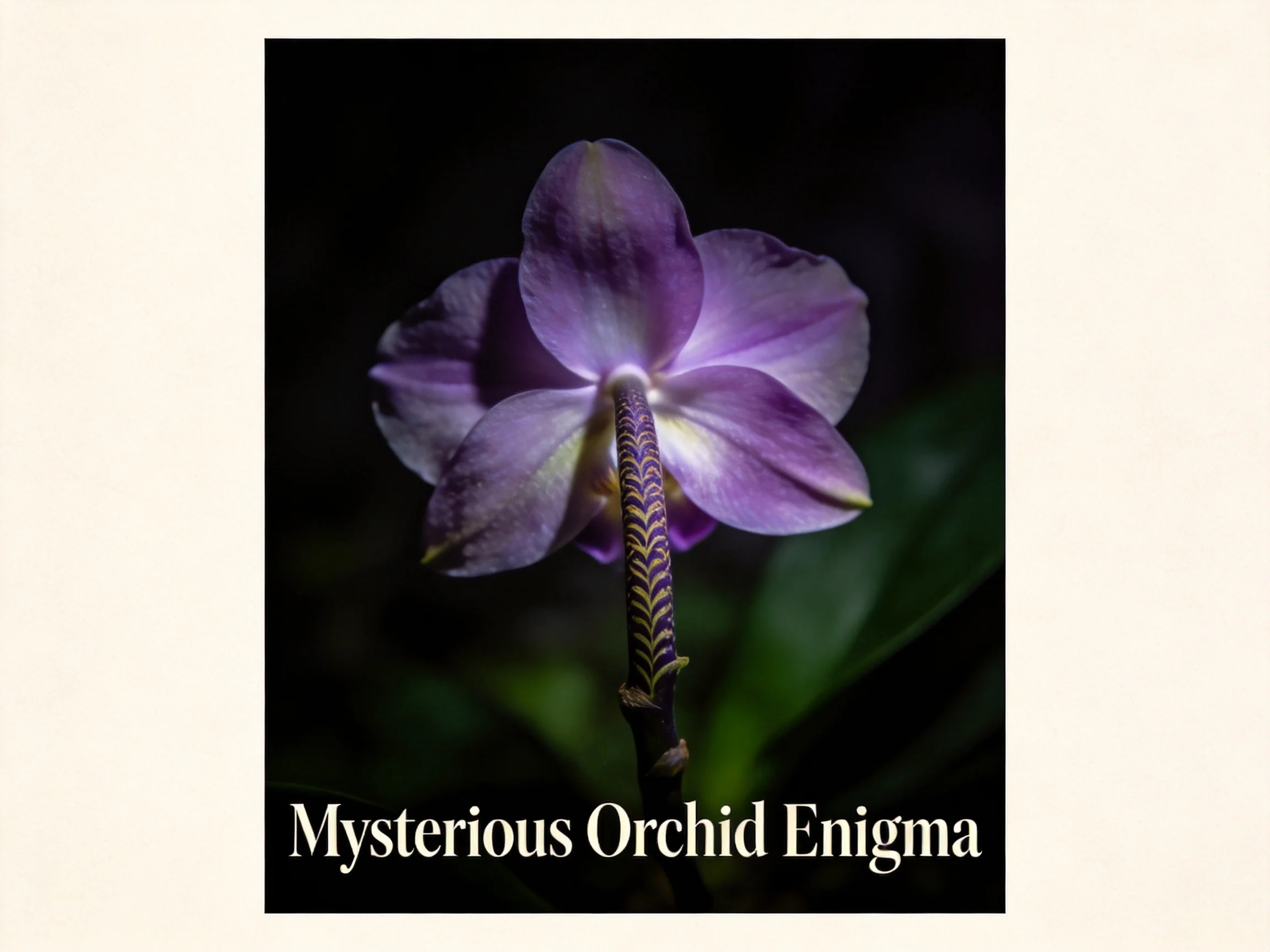 Purple Orchid with Patterned Stem Against Dark Background