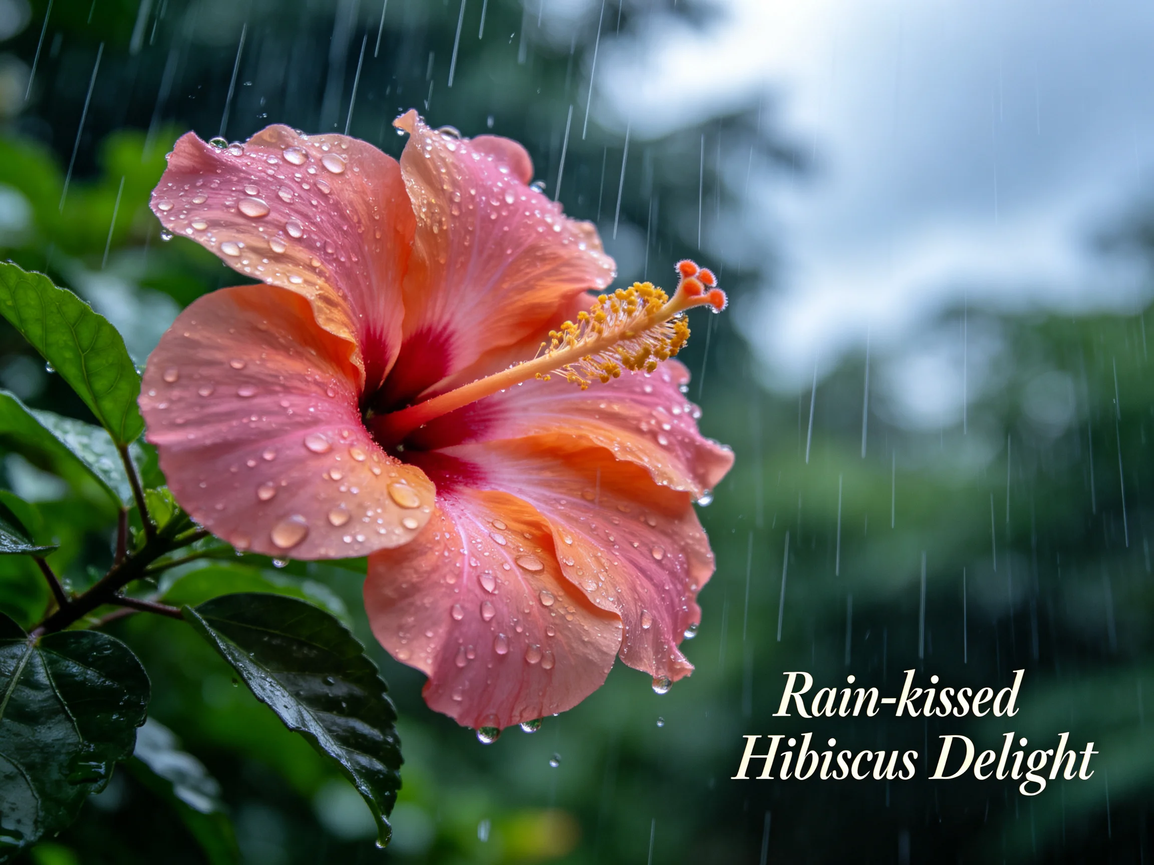 Rain-kissed Pink Hibiscus Blooming Among Green Foliage
