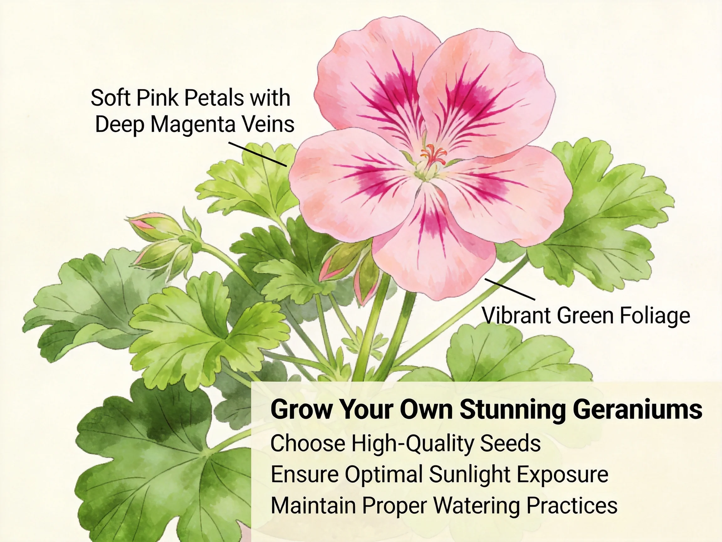 Soft Pink Geranium with Deep Magenta Veins and Vibrant Green Foliage