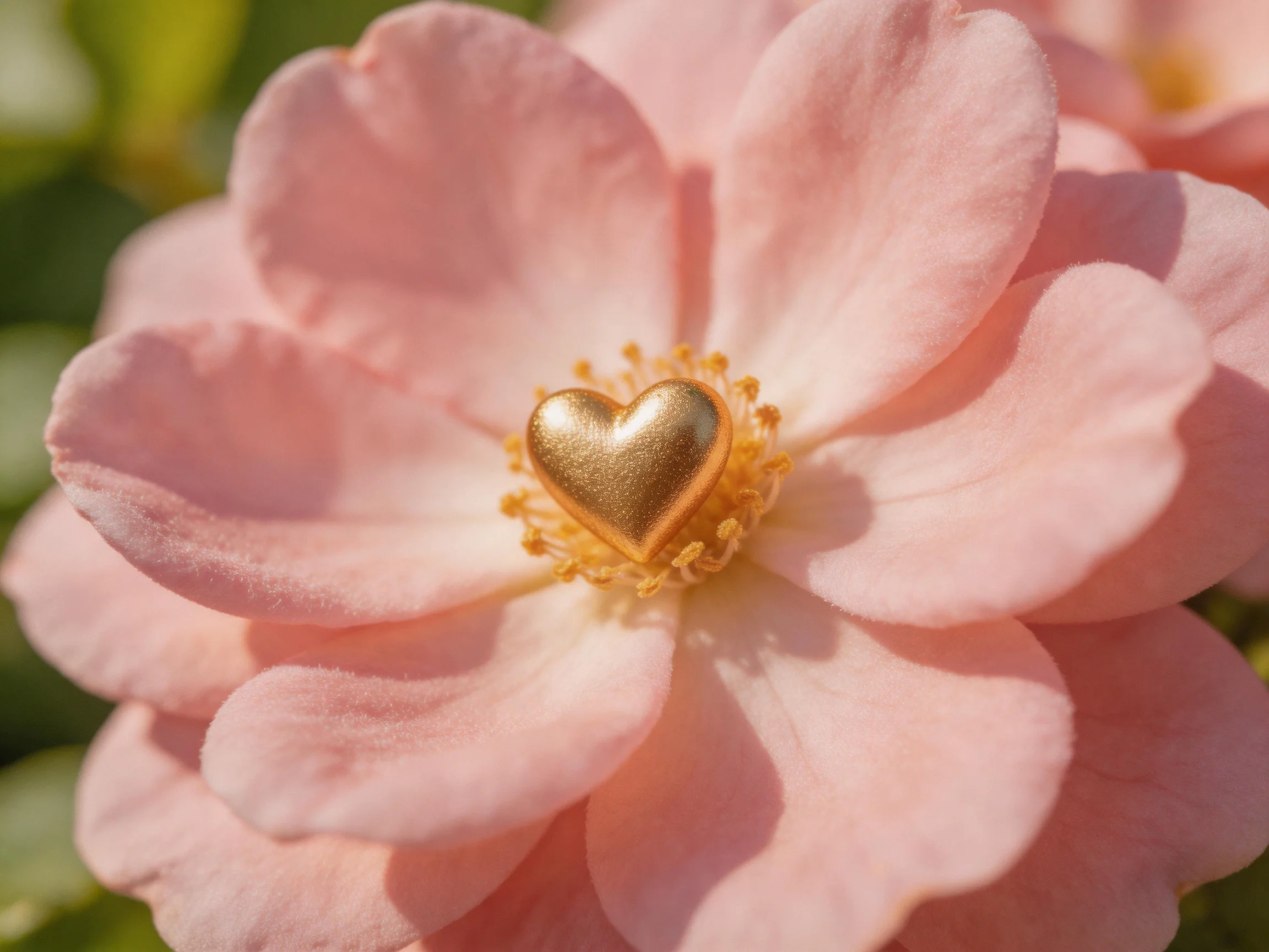 Soft pink rose with golden heart centerpiece