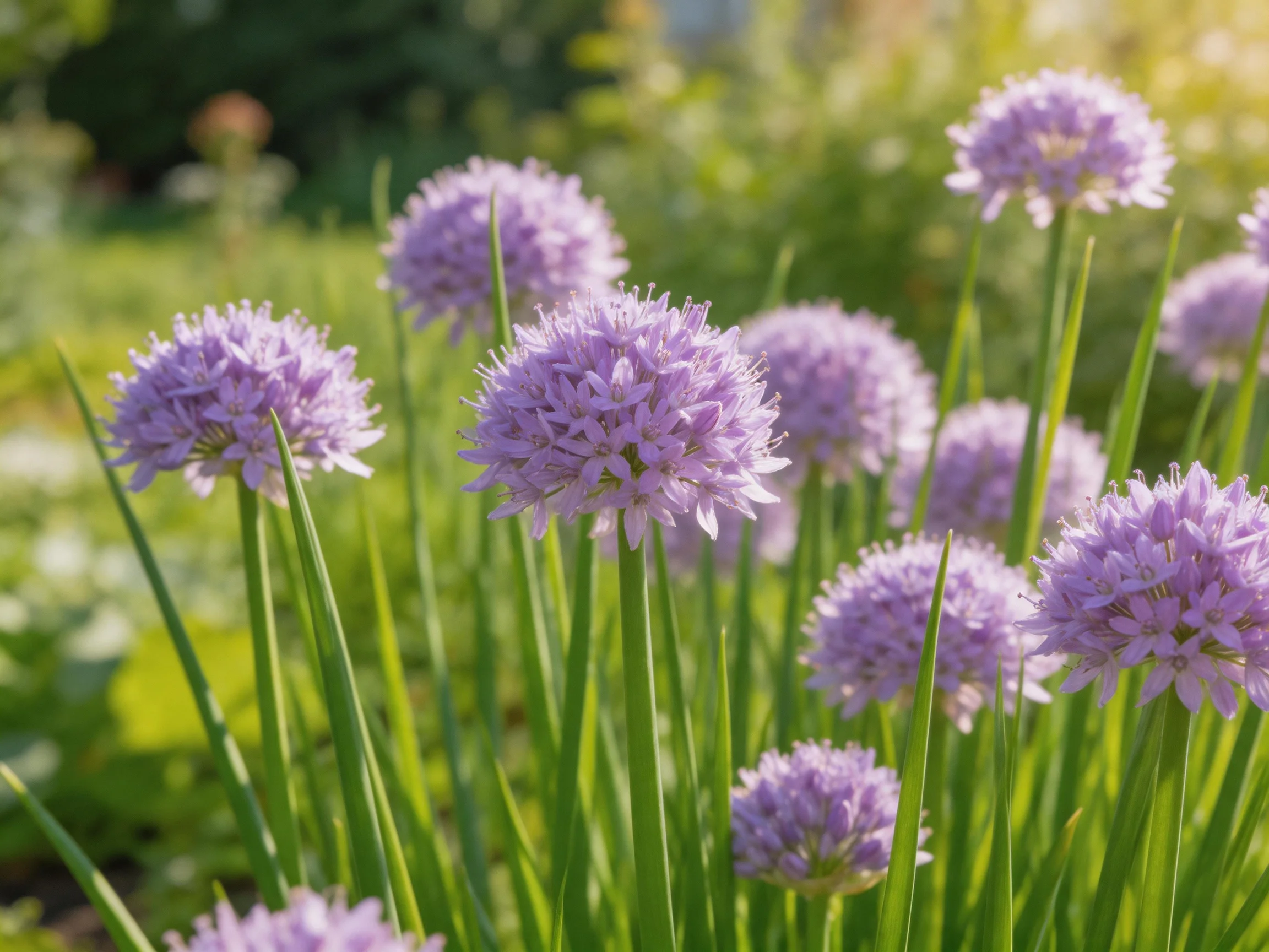 Spherical lavender blooms with tall green stems