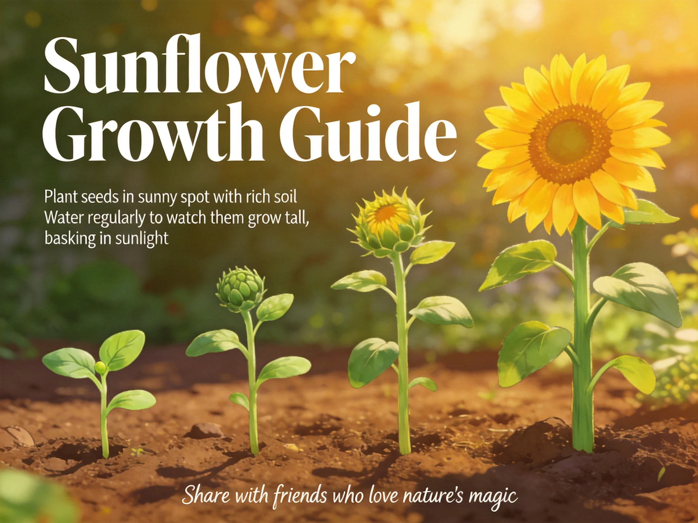 Sunflower Growth Stages in a Sunny Garden with Rich Soil