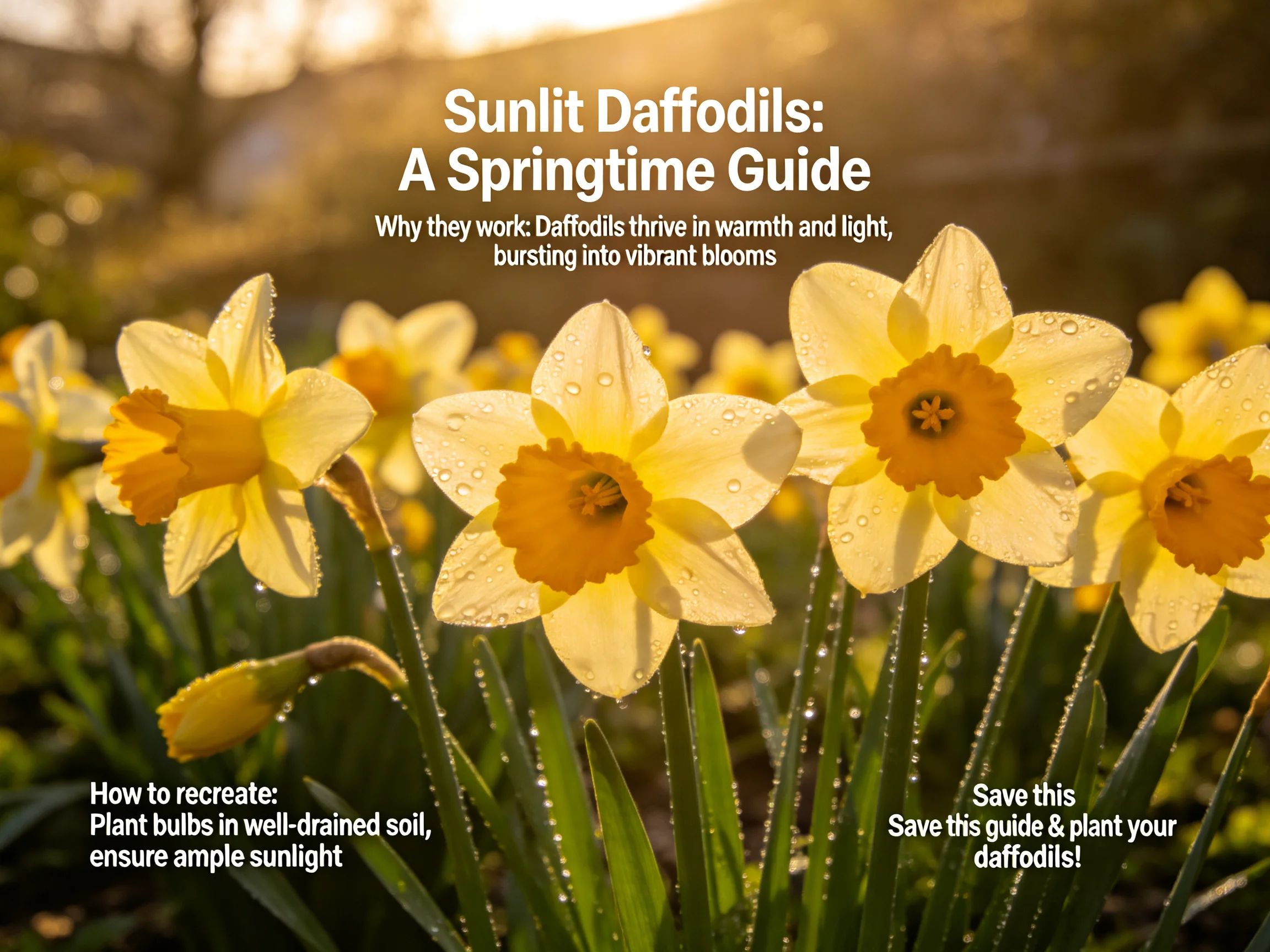 Sunlit Yellow Daffodils Blooming Under Warm Light