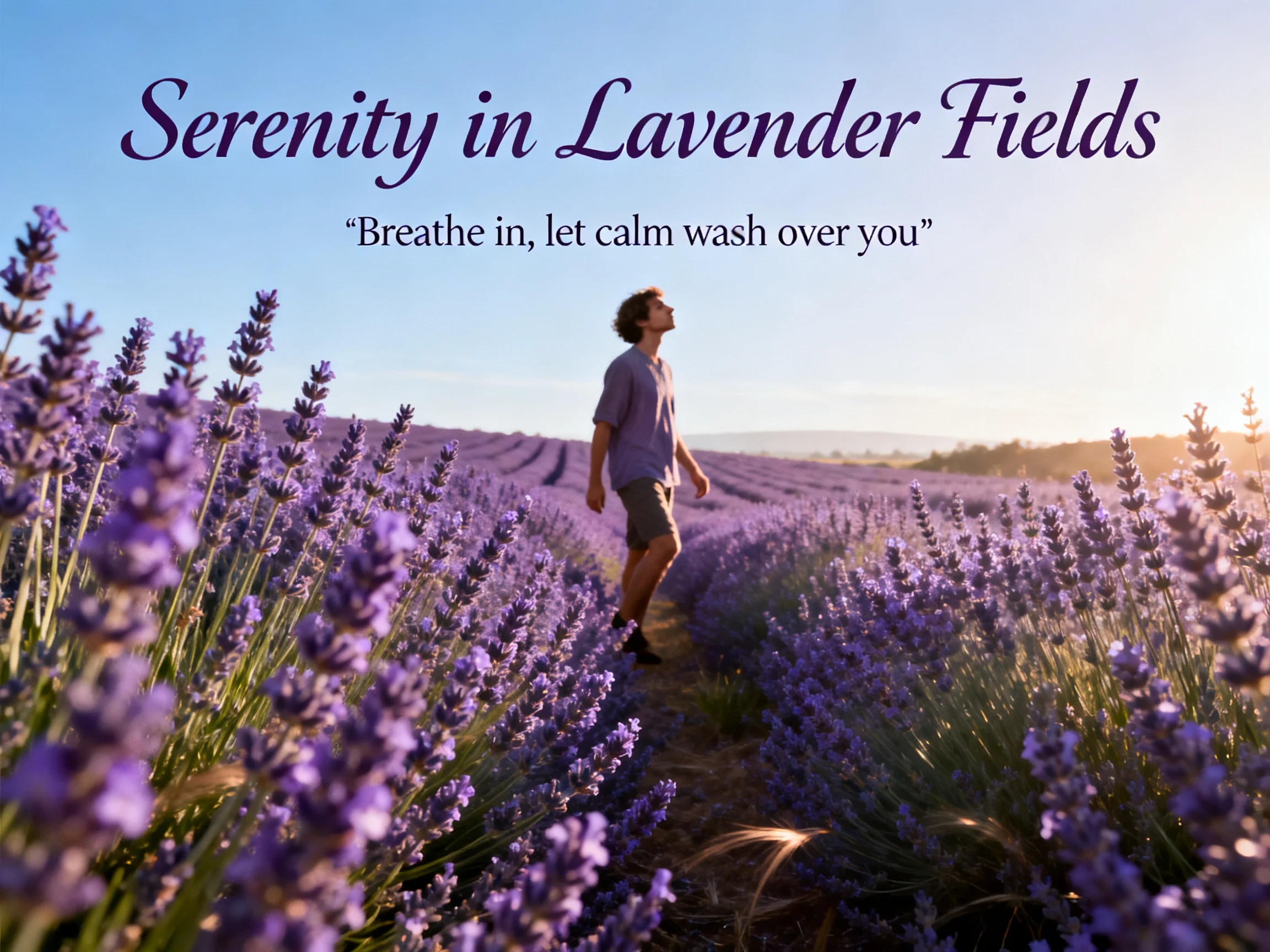 Vast purple lavender fields with a person walking