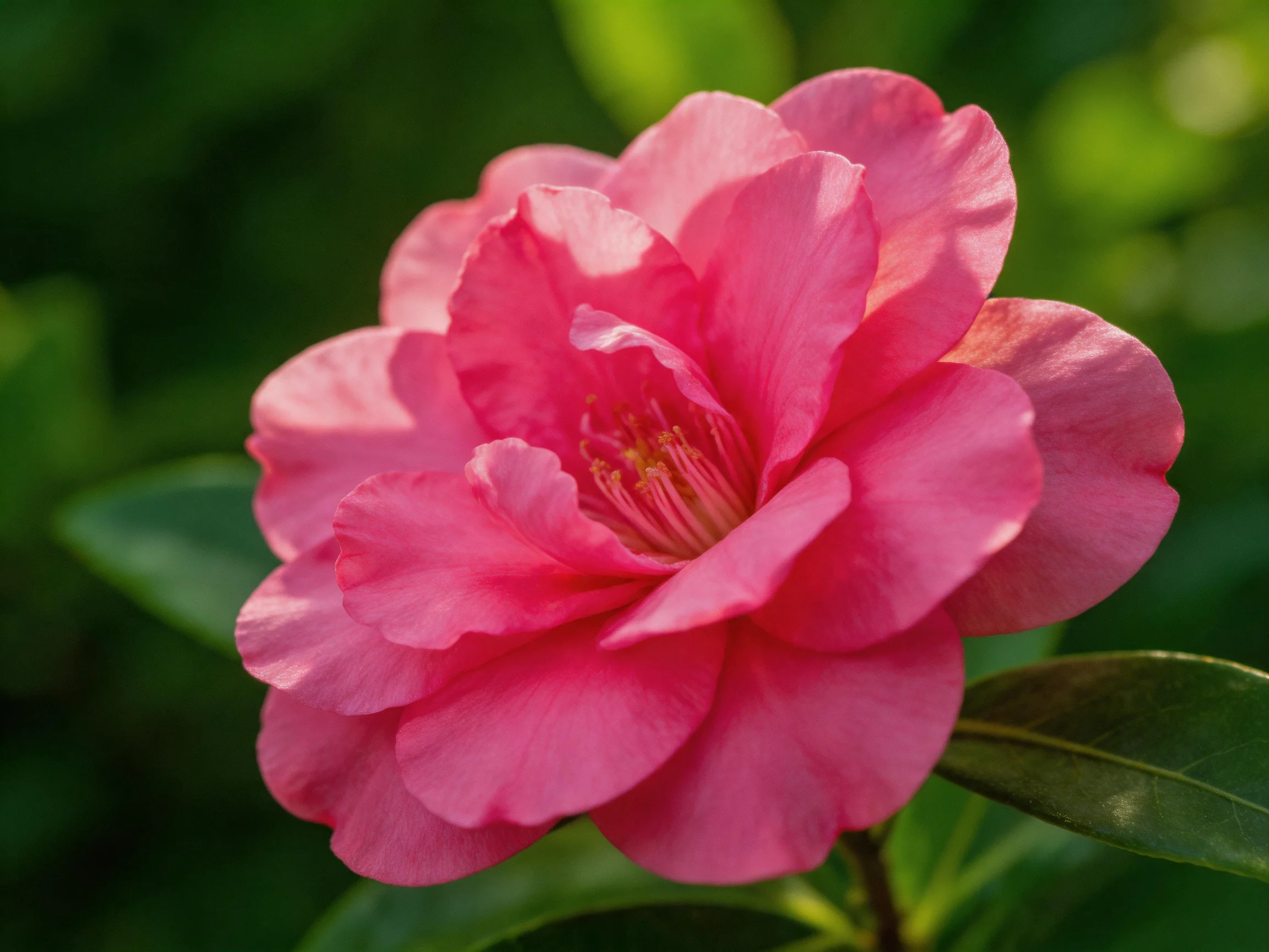 Vibrant Pink Camellia Blossom with Layered Petals