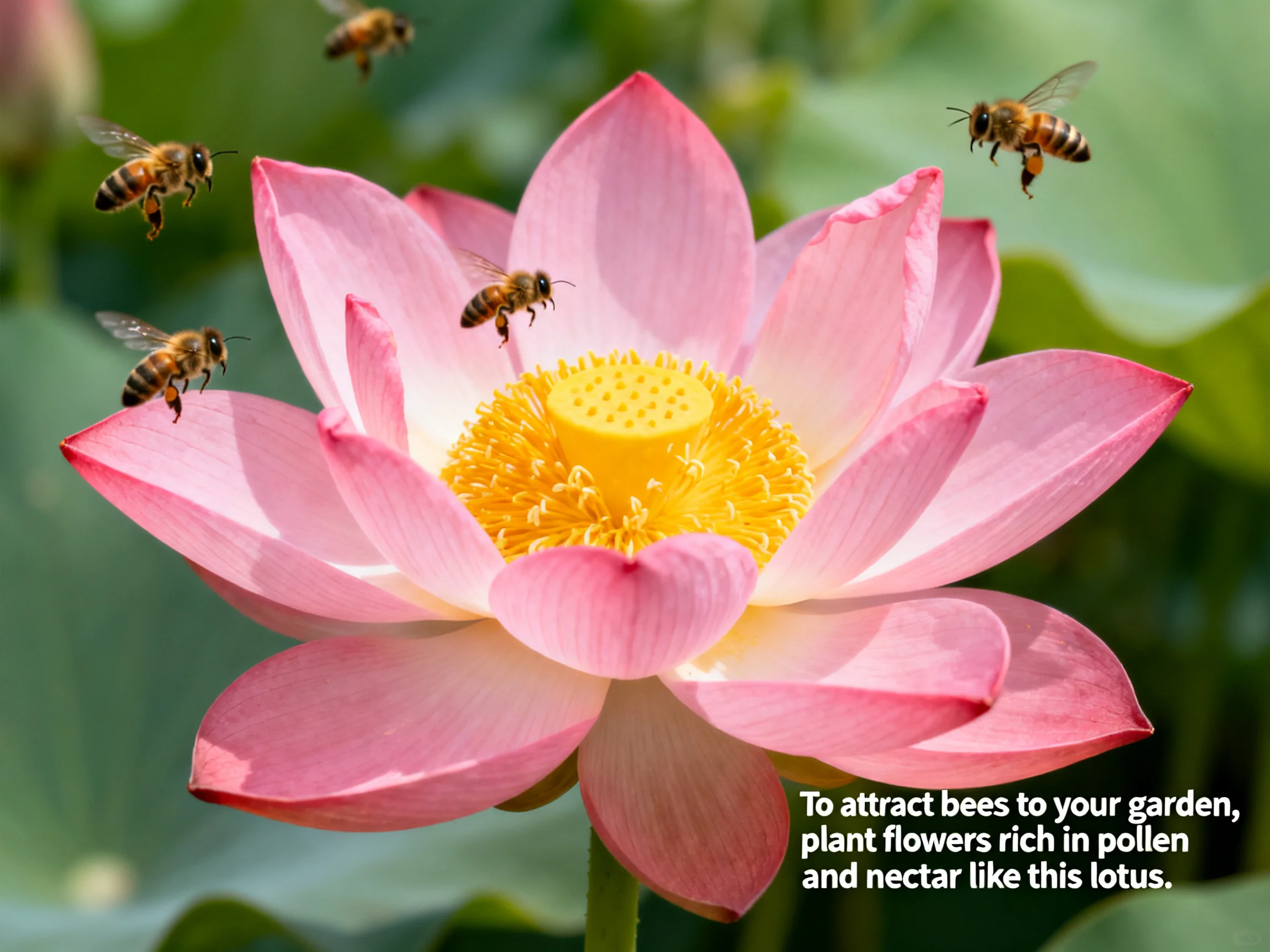Vibrant Pink Lotus with Bees Pollinating