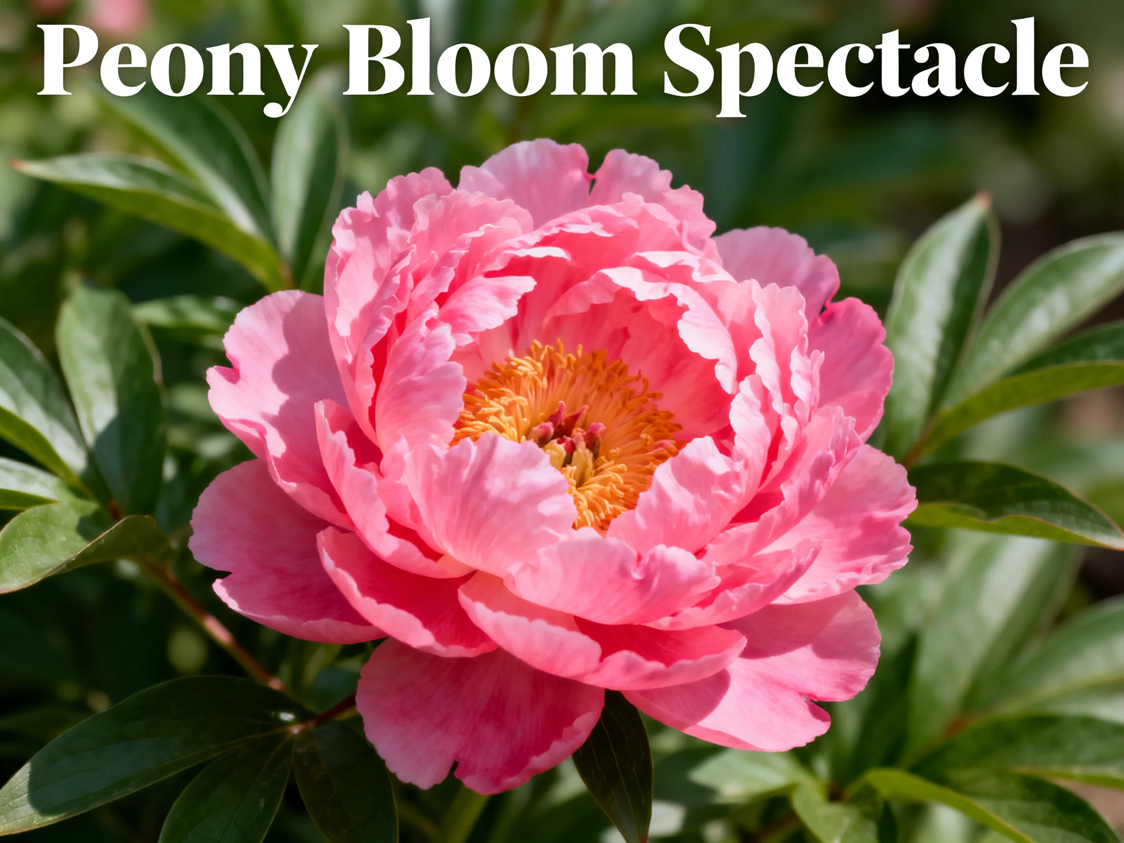 Vibrant Pink Peony in Full Bloom Among Green Leaves