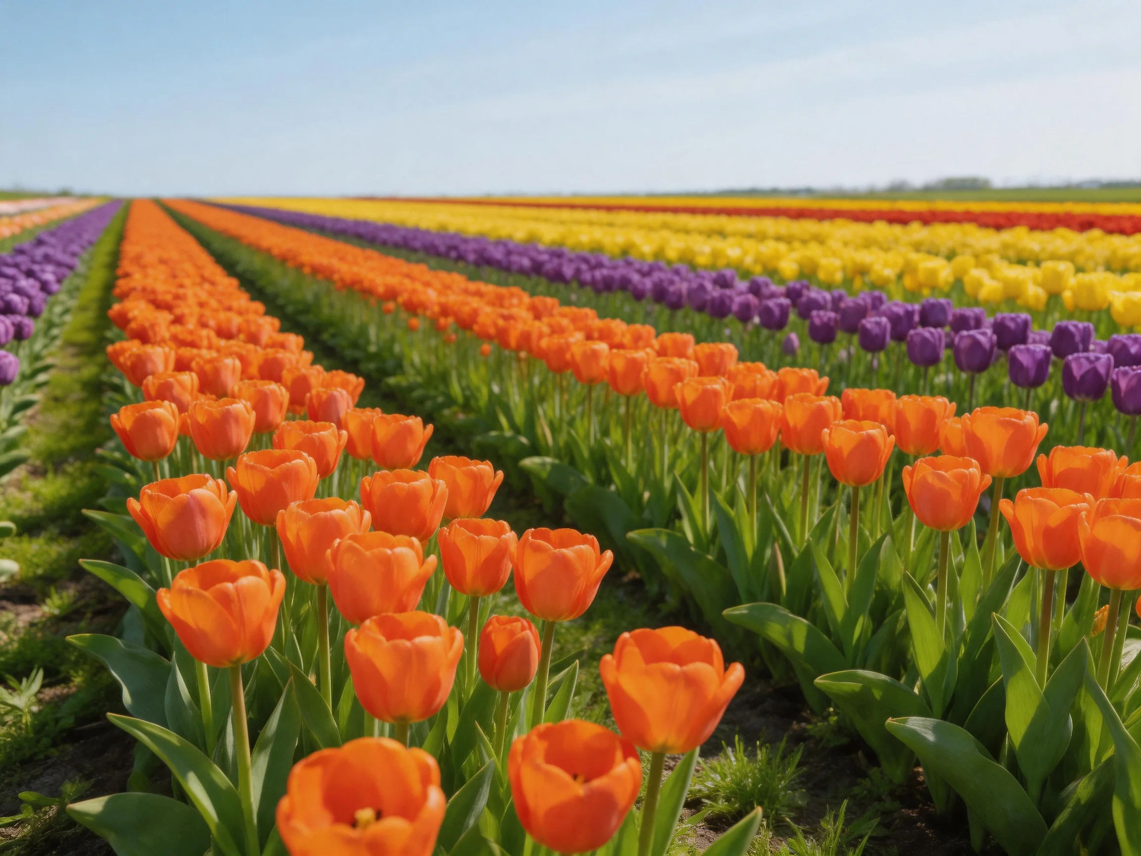 Vibrant Tulip Field with Multicolored Rows