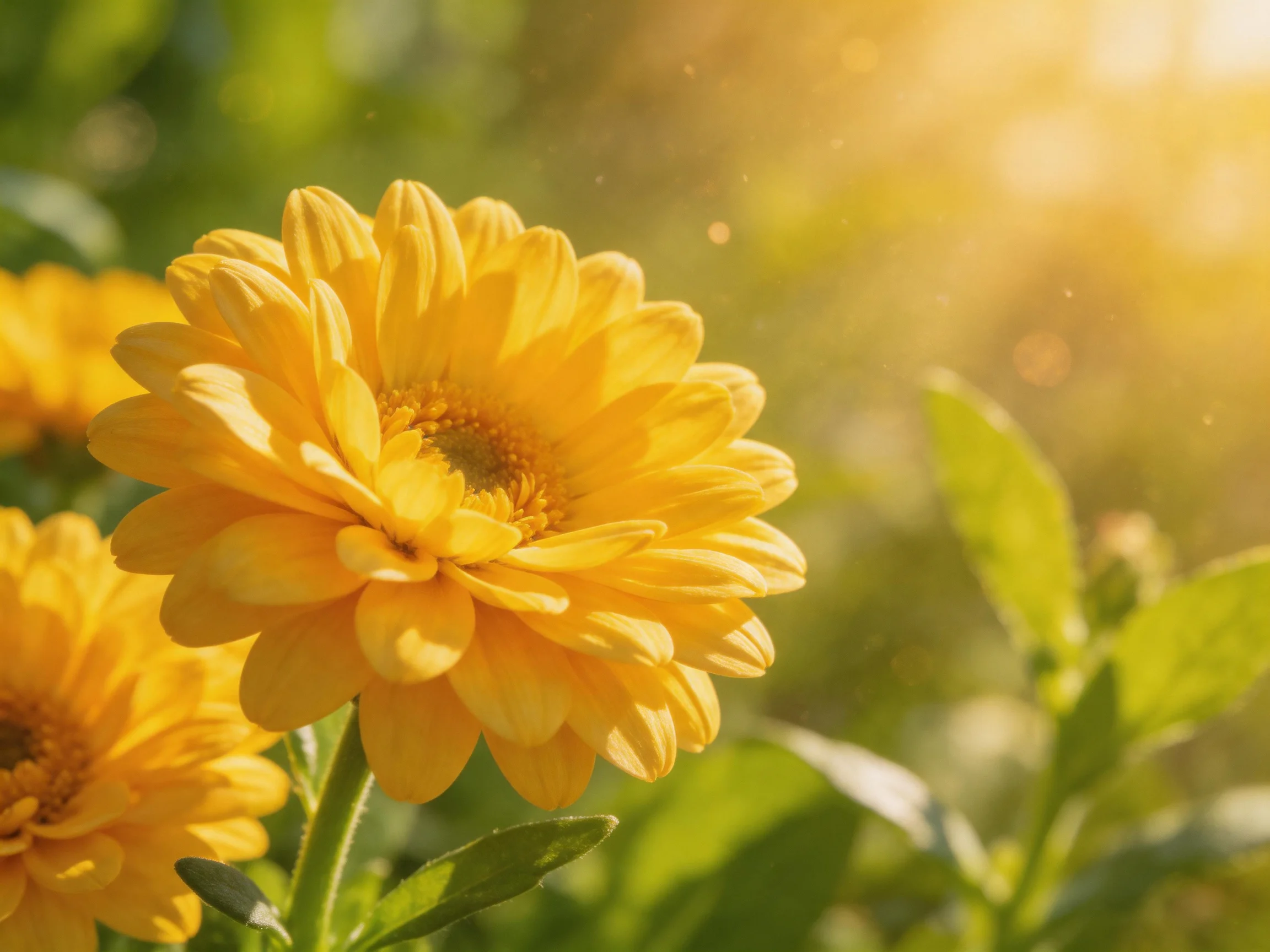 Vibrant Yellow Chrysanthemums Basking in Warm Sunlight