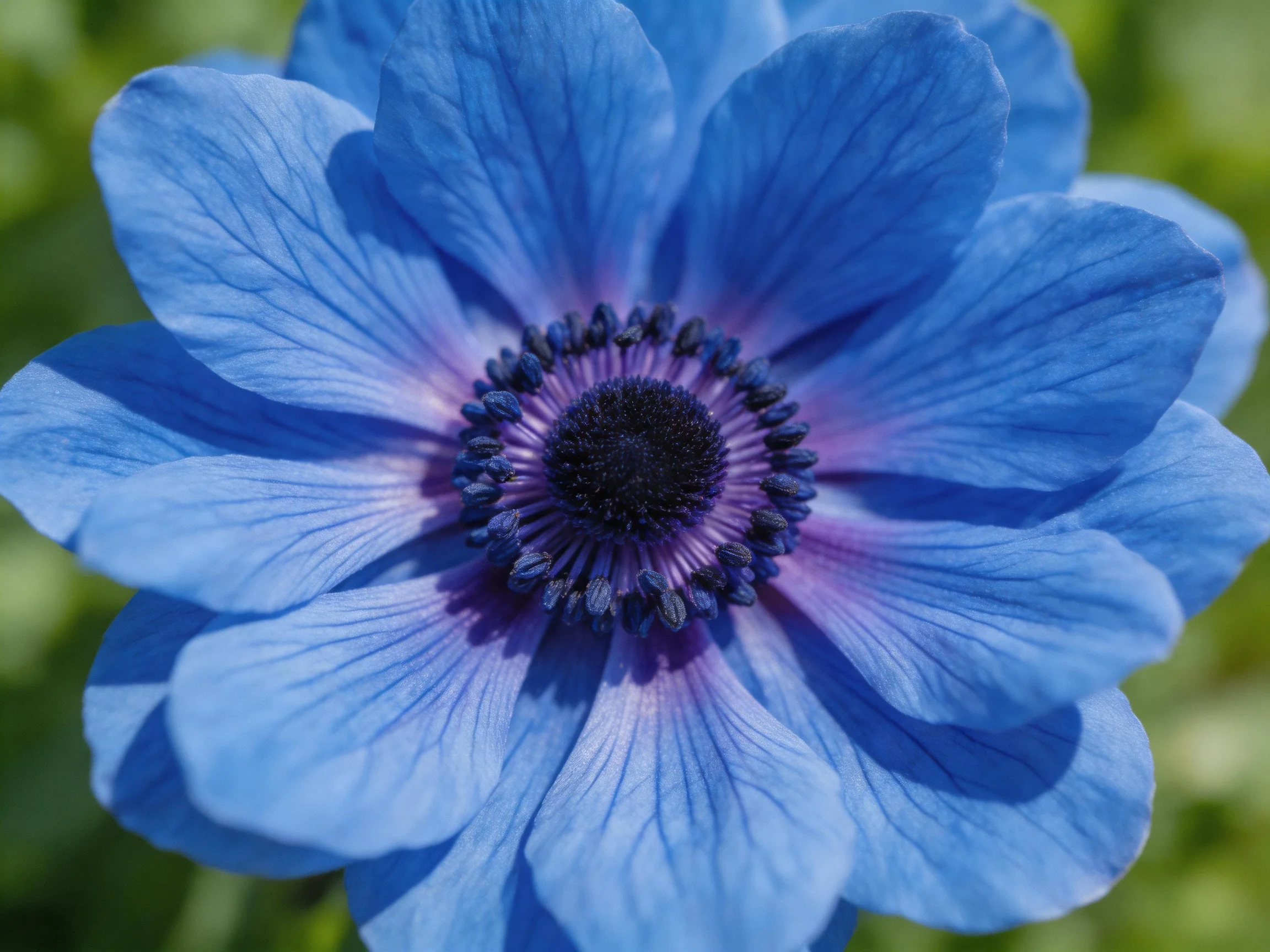 Vibrant blue flower featuring layered petals and central details