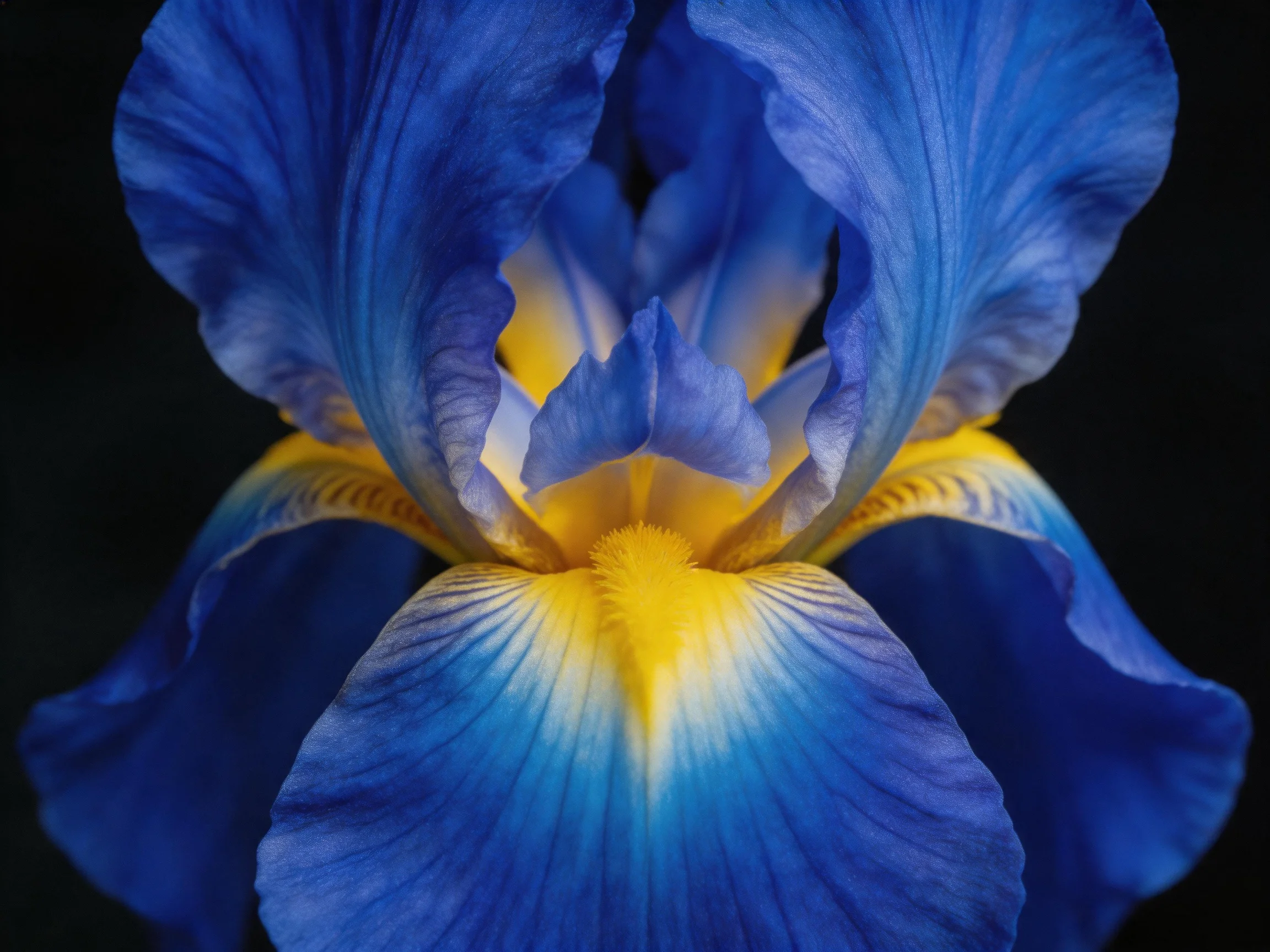 Vibrant blue iris with golden-yellow central accents