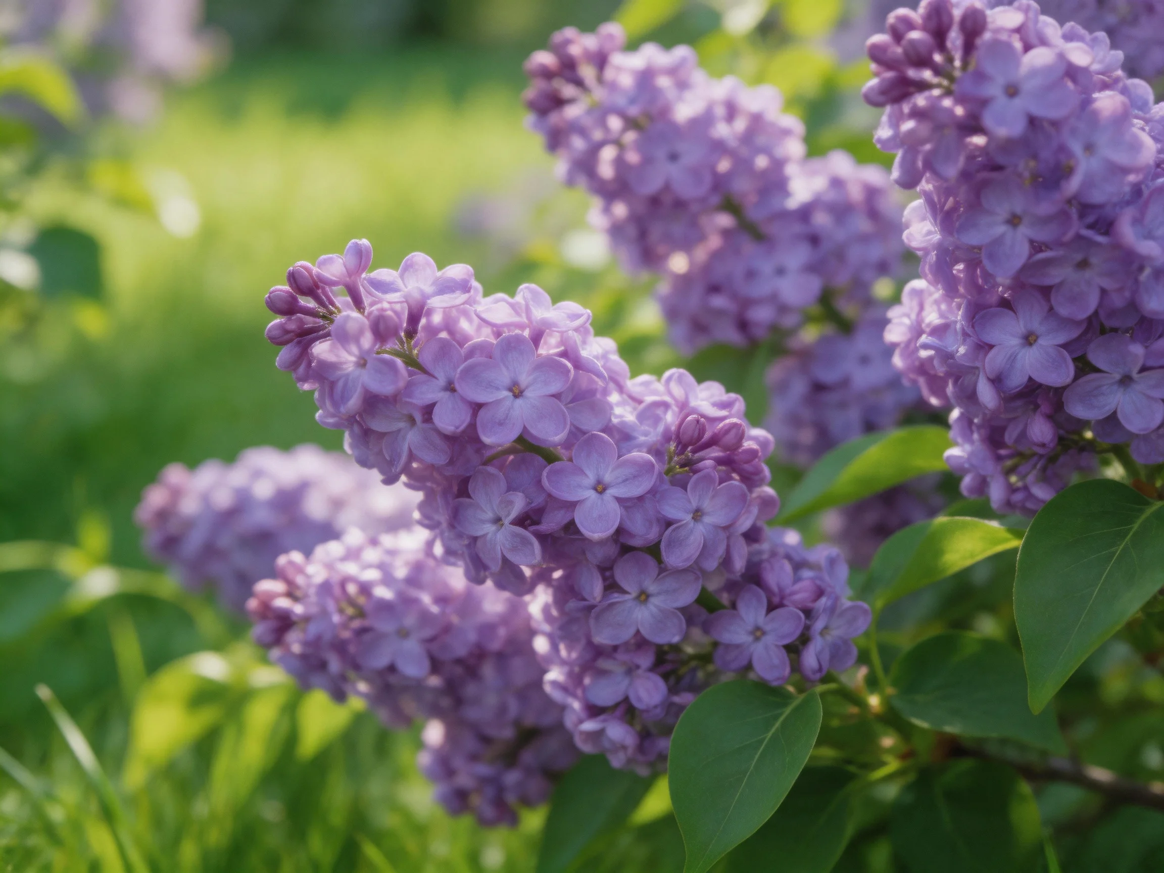 Vibrant lavender lilac clusters bloom among lush greenery