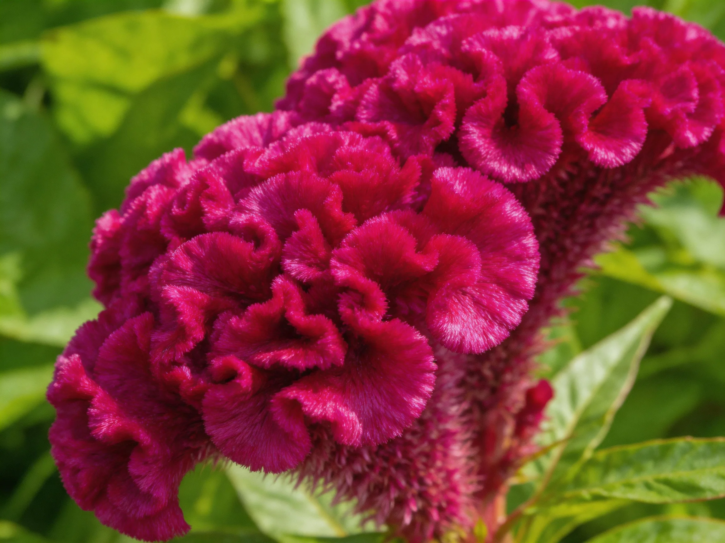 Vibrant magenta cockscomb blooms with ruffled petal formations