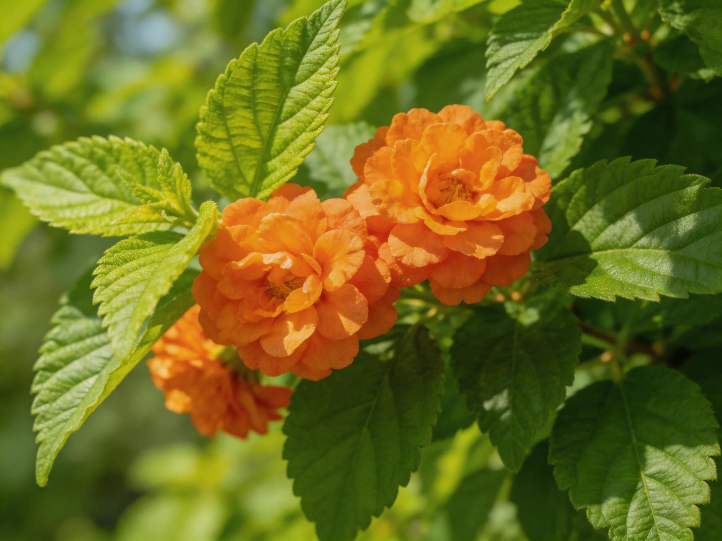 Vibrant orange flowers blooming amid lush green foliage