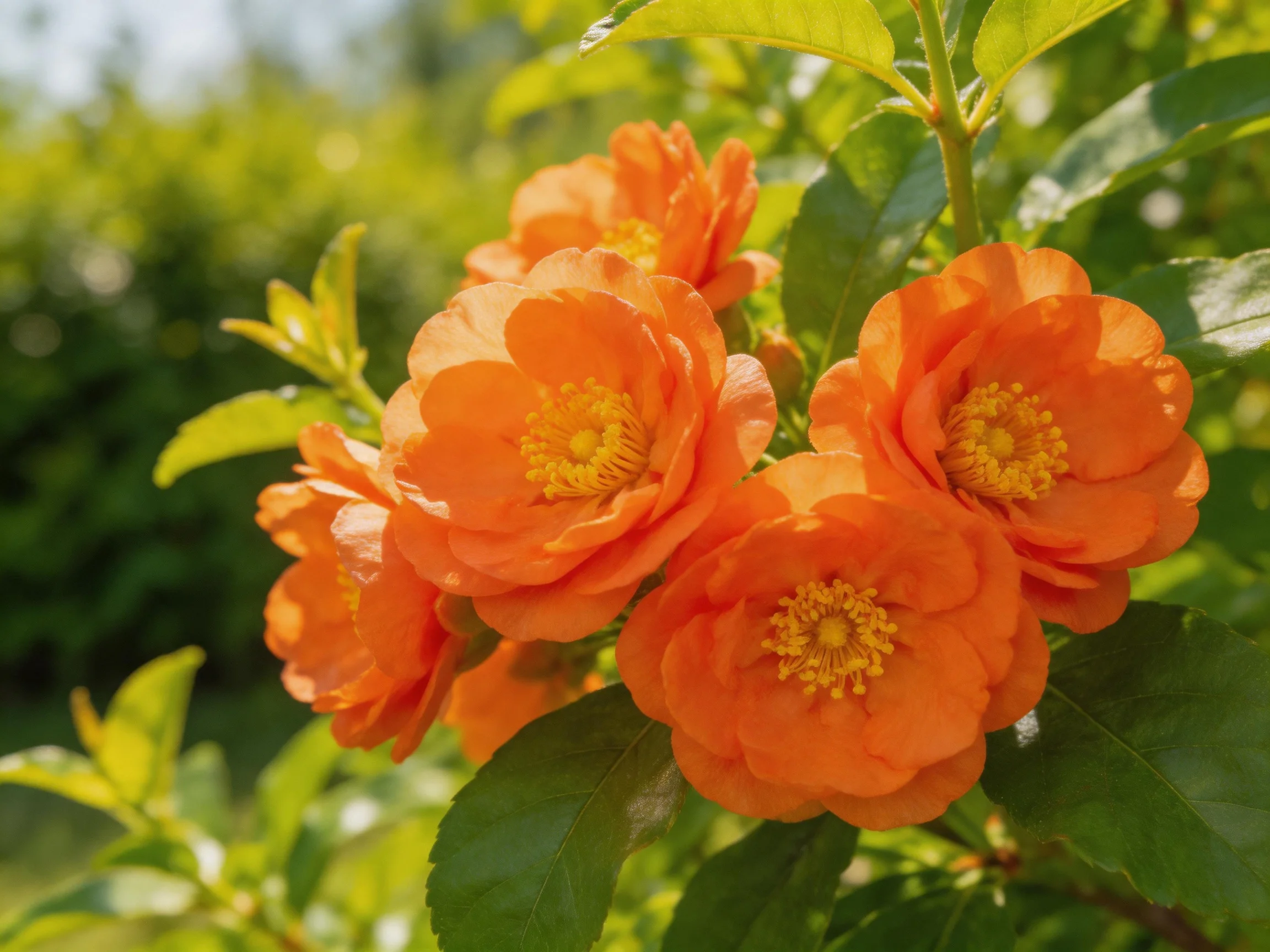 Vibrant orange flowers cluster amid lush green foliage