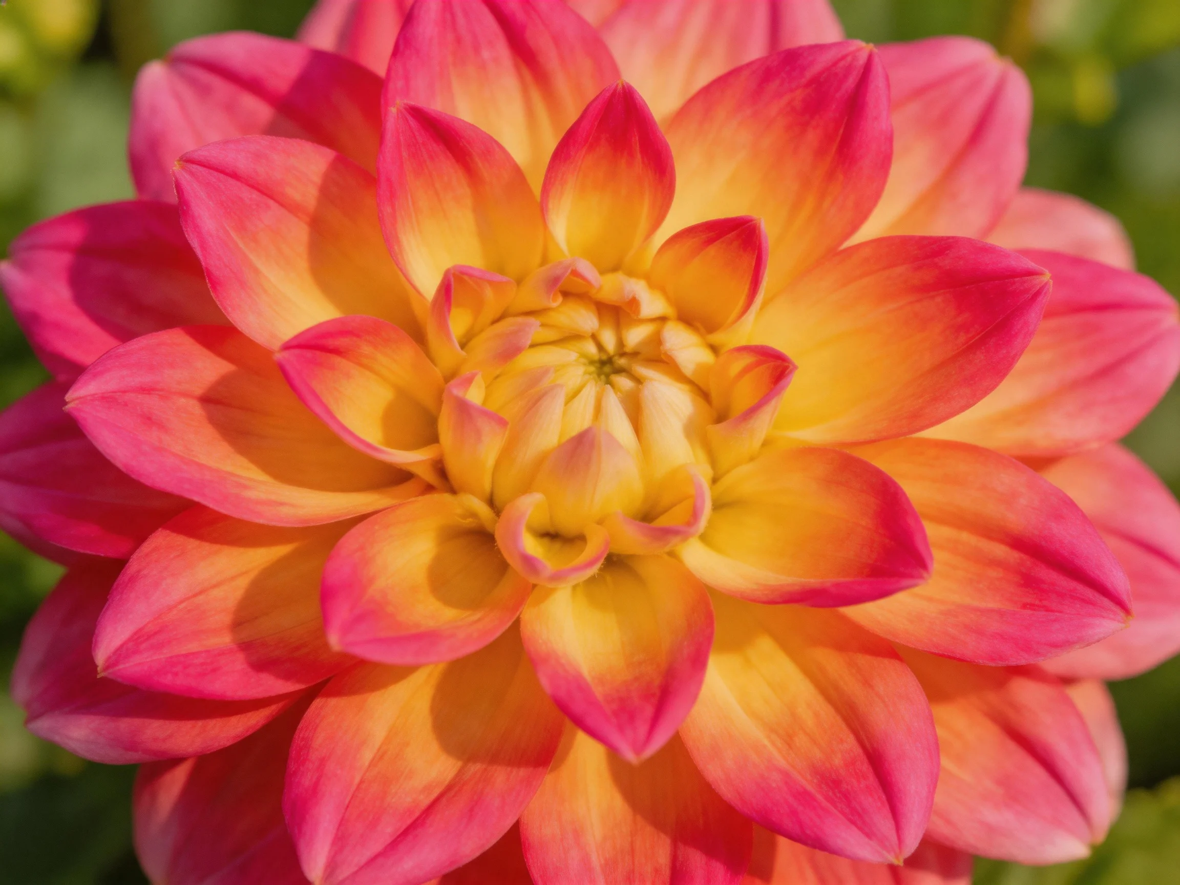 Vibrant pink and golden dahlia with layered petals