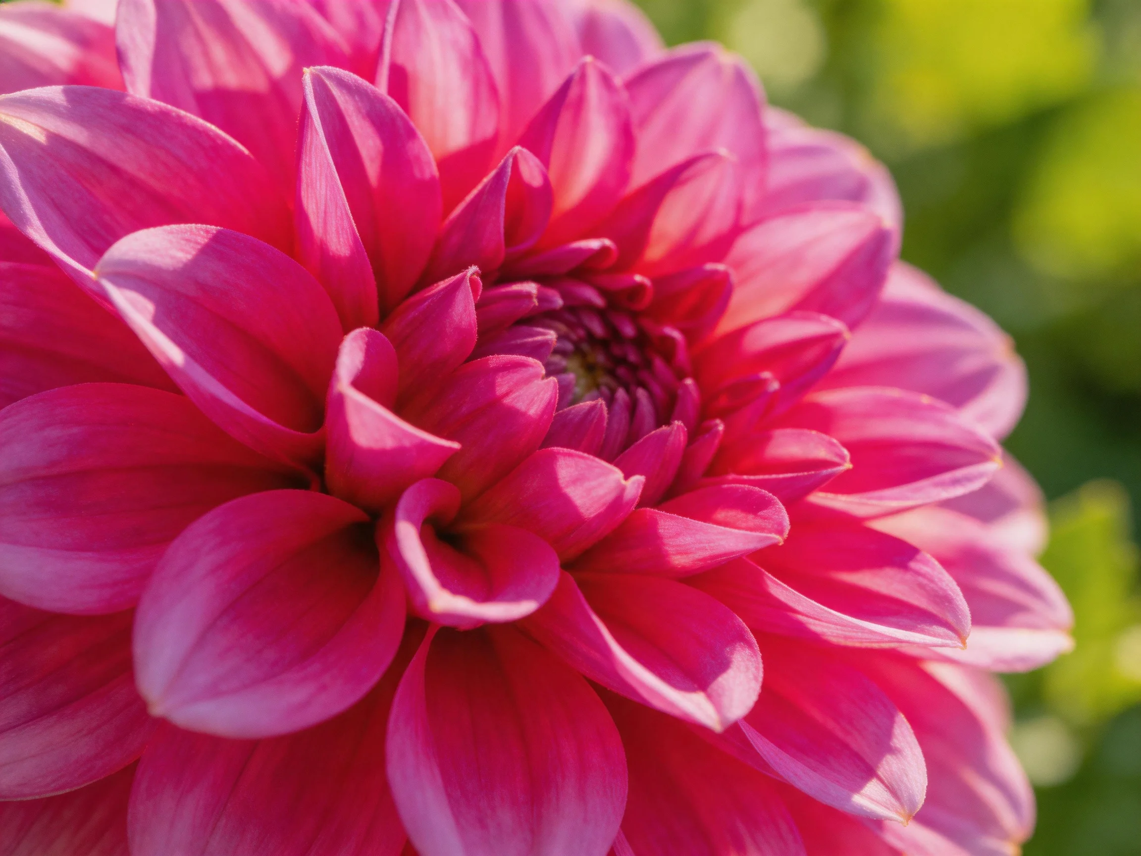 Vibrant pink dahlia with layered petals in natural light