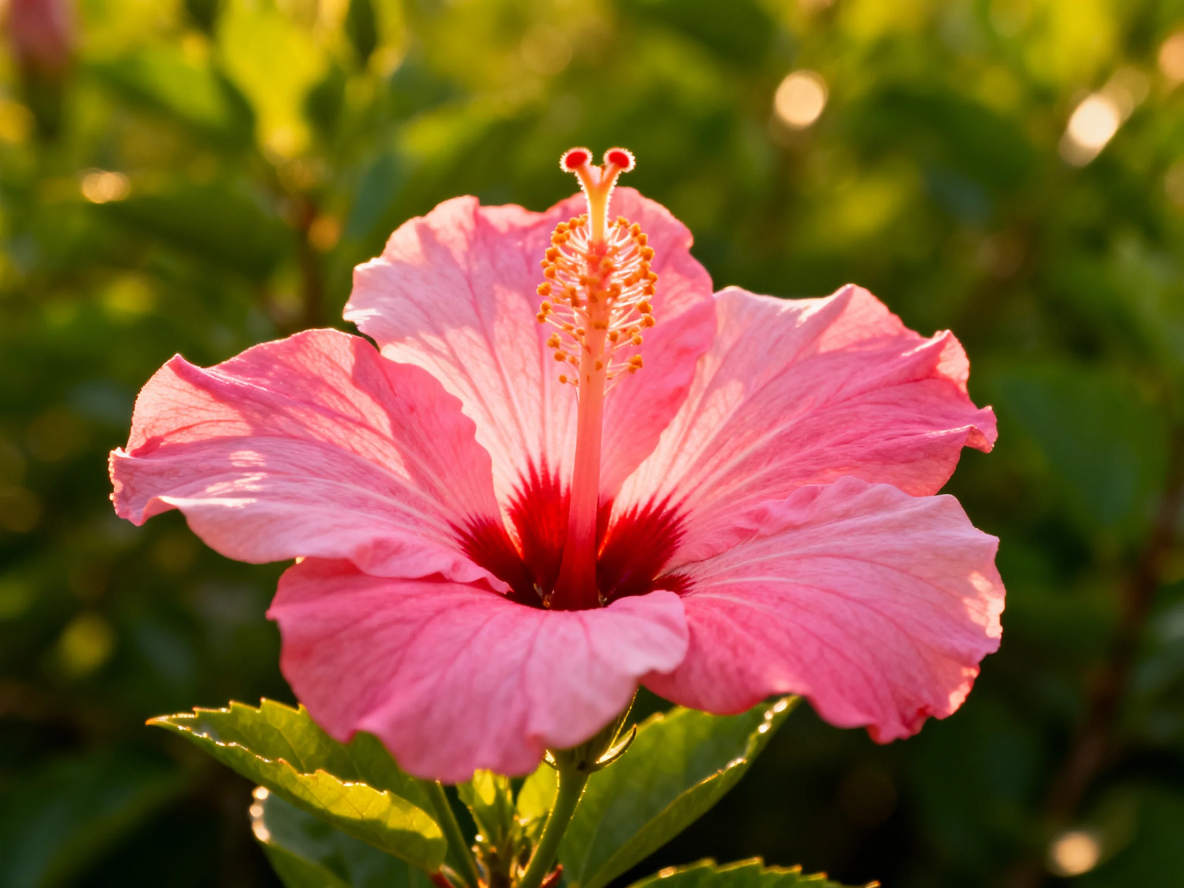 Vibrant pink hibiscus with deep red center