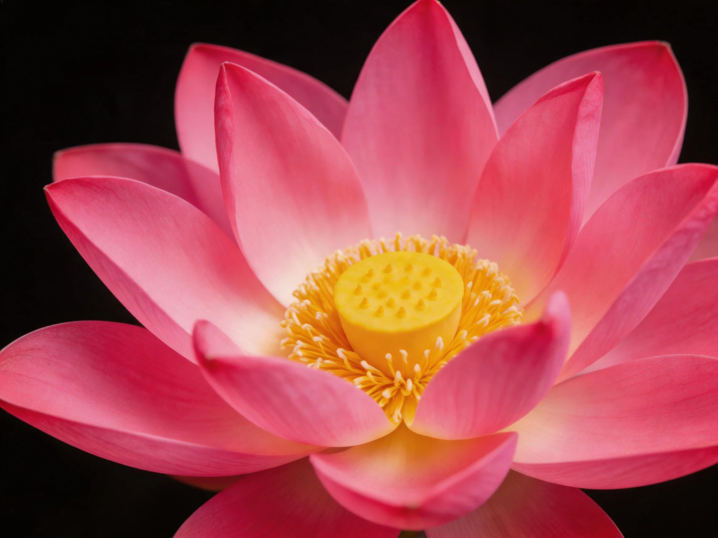 Vibrant pink lotus flower with bright yellow central core