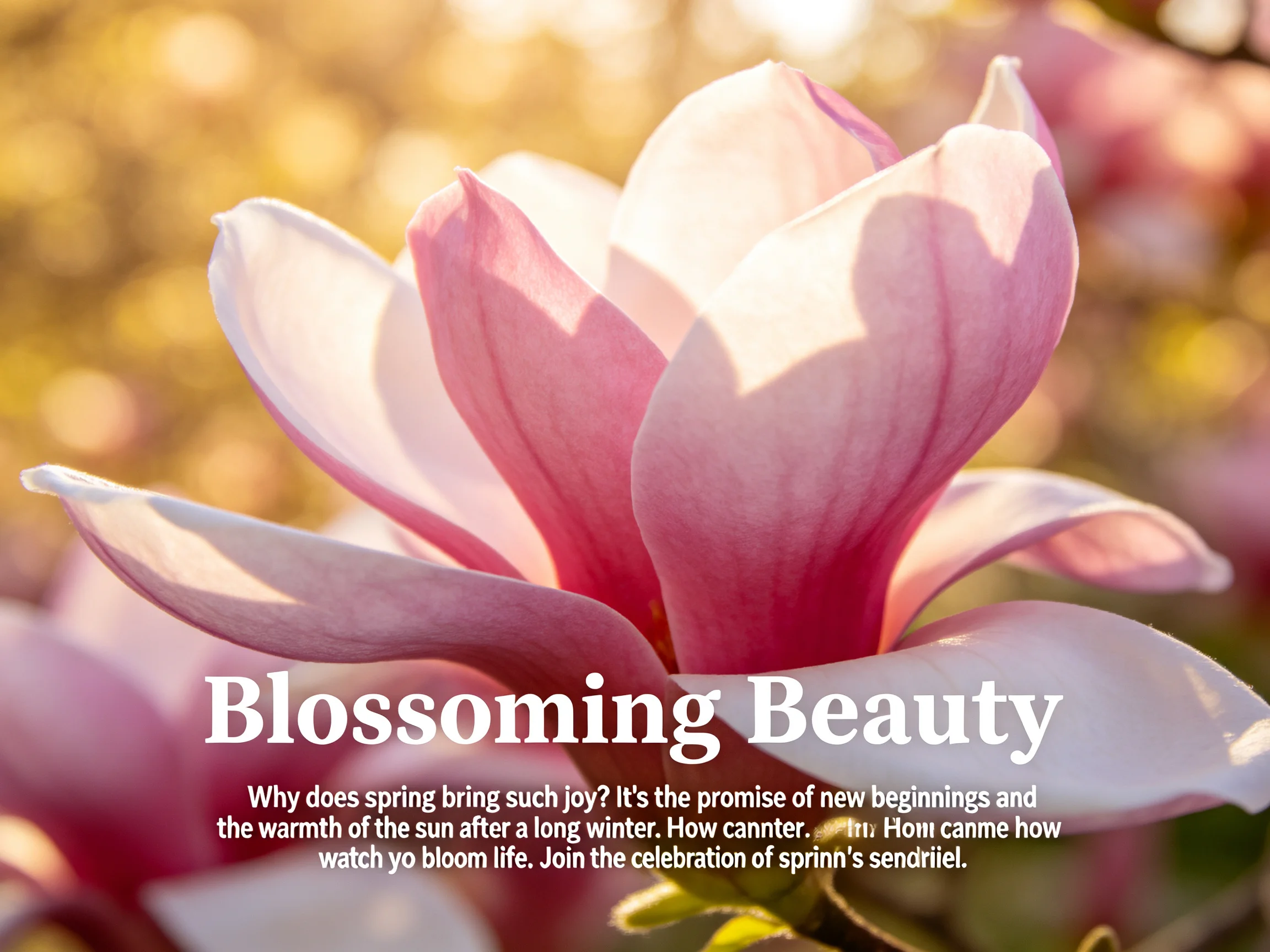 Vibrant pink magnolia bloom with soft golden lighting