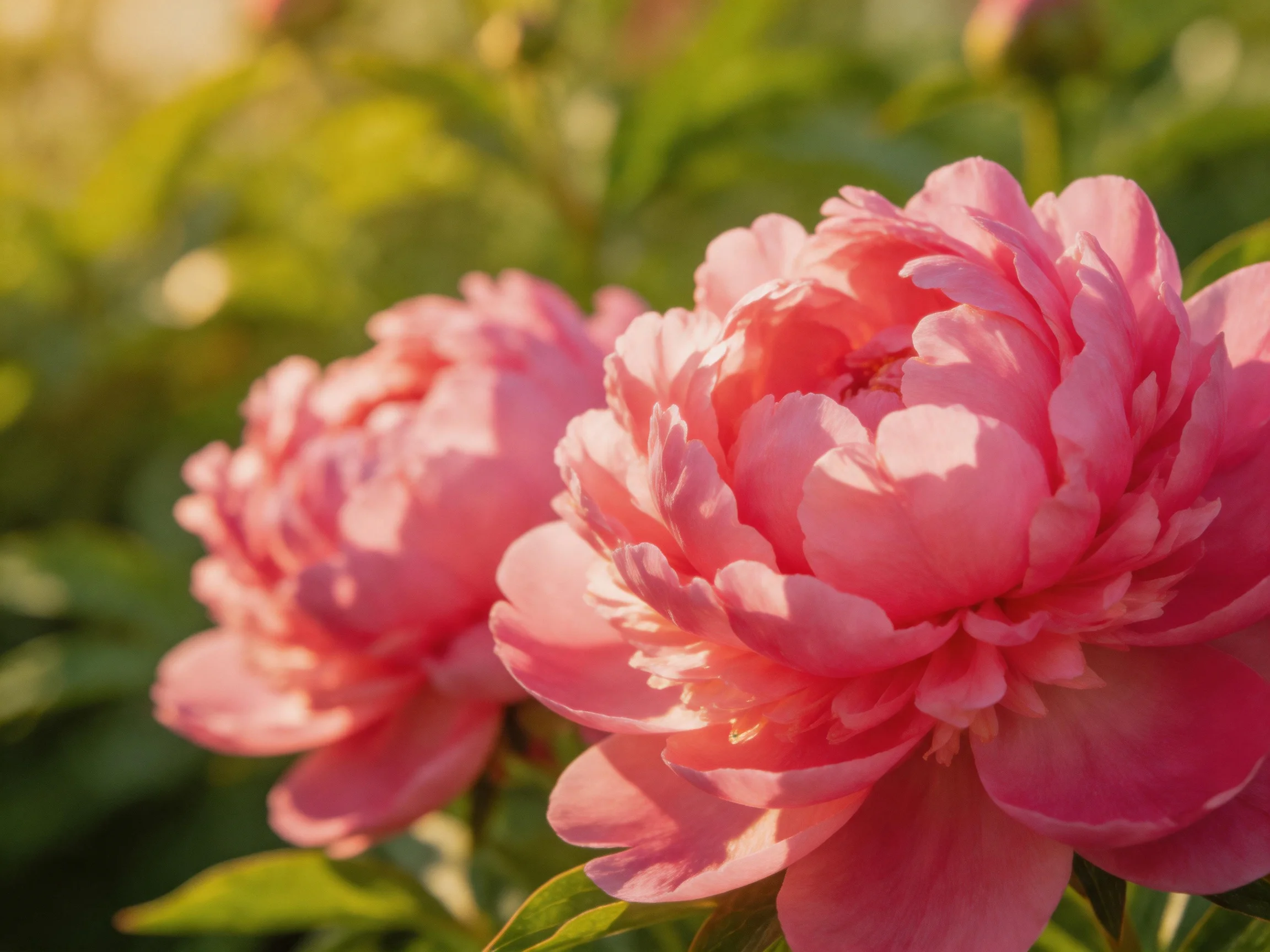 Vibrant pink peonies bloom against a soft green backdrop