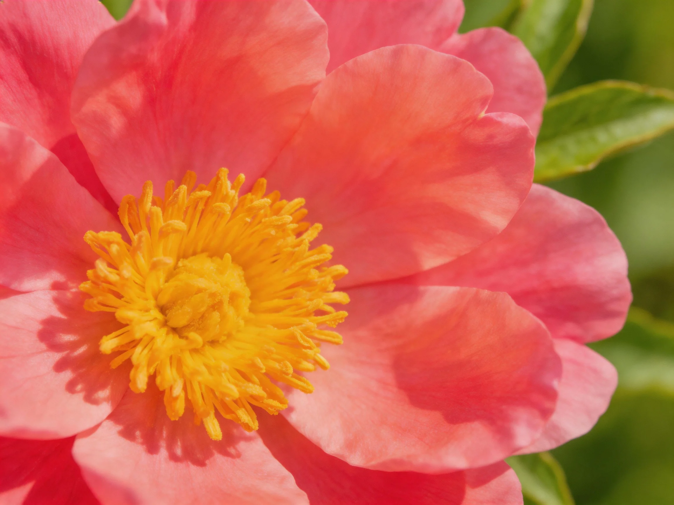Vibrant pink peony with bright yellow central core