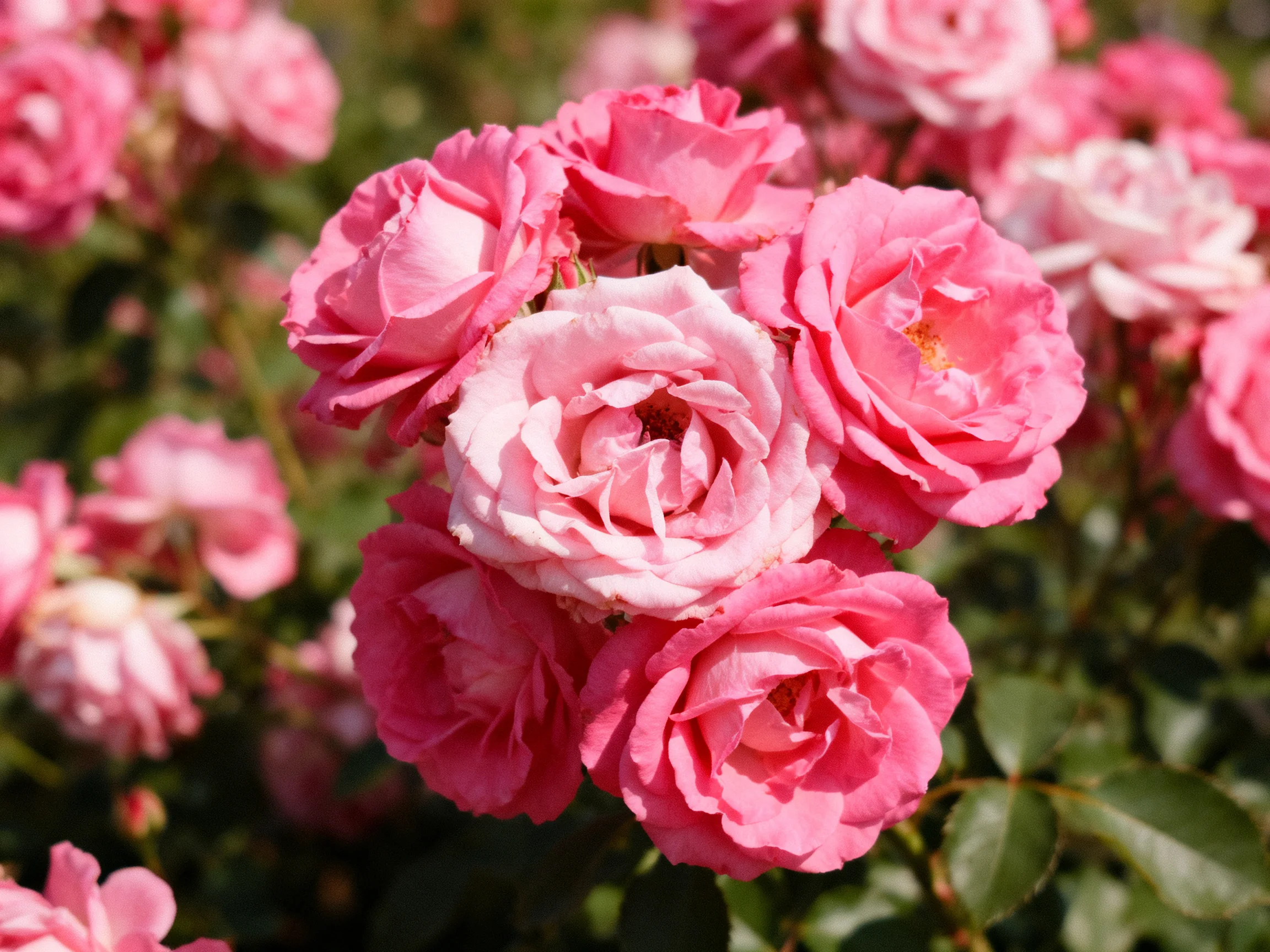 Vibrant pink rose cluster with layered blooms