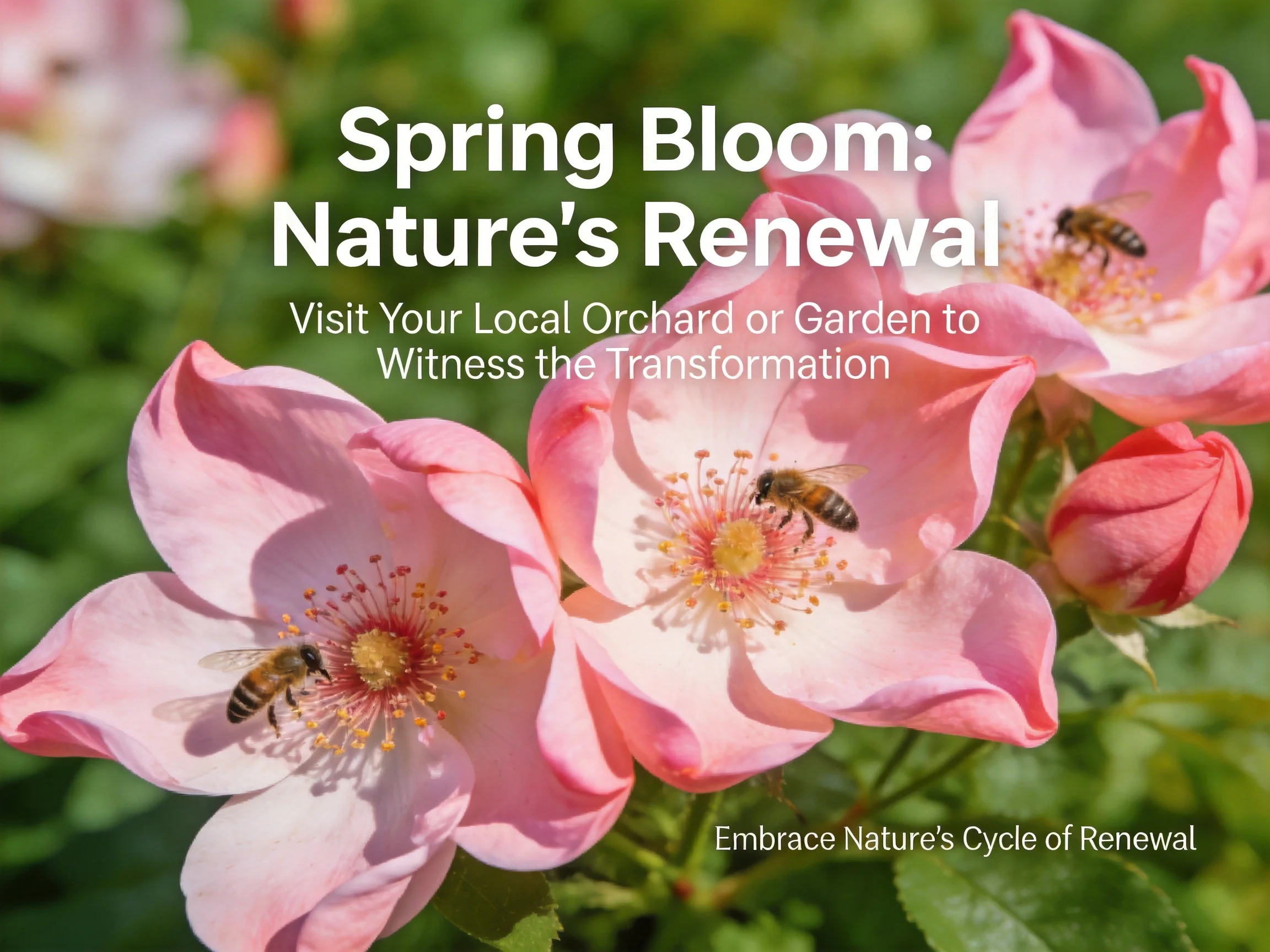 Vibrant pink roses bloom in spring with bees actively pollinating