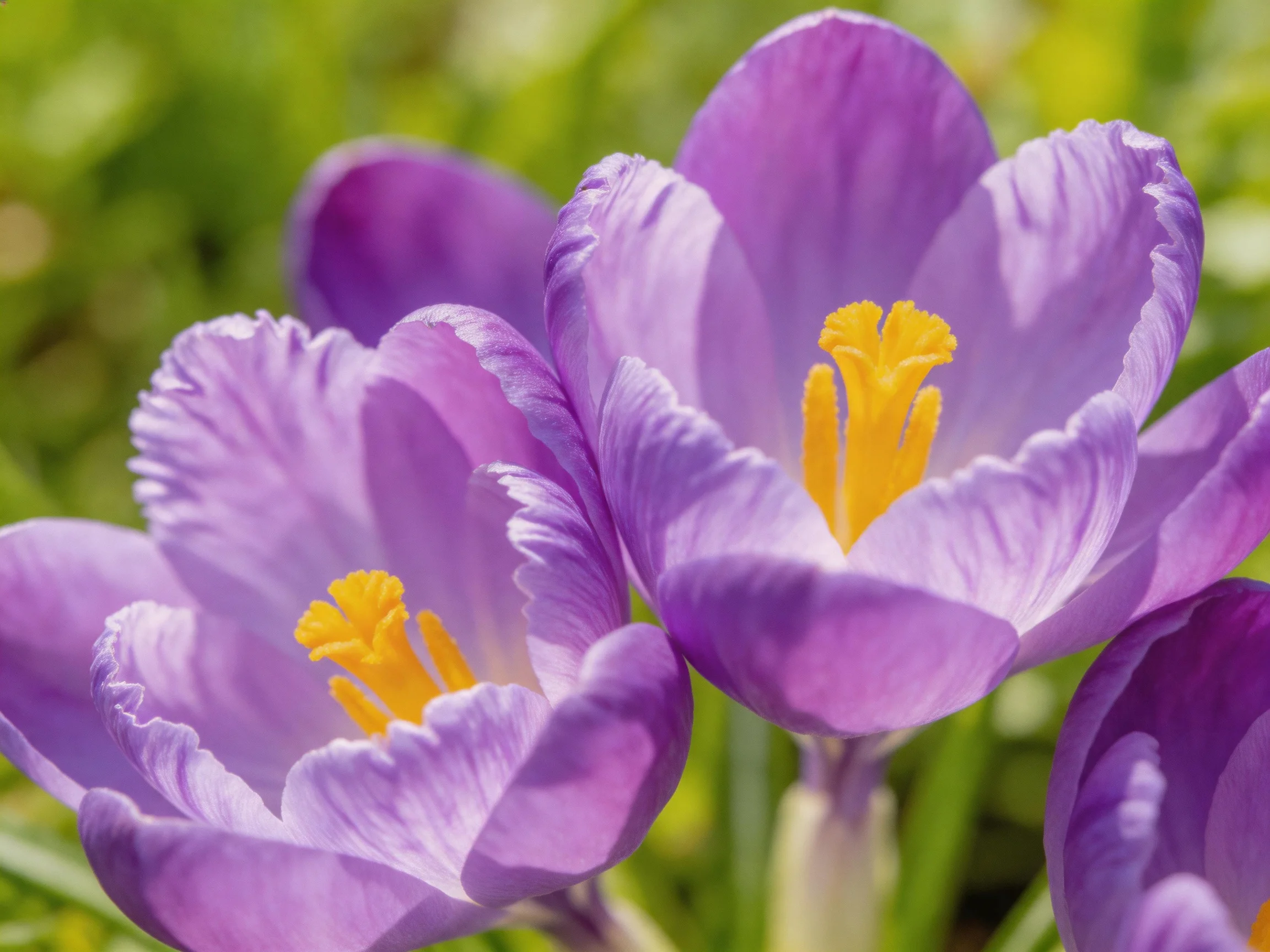 Vibrant purple crocus flowers with bright yellow stamens