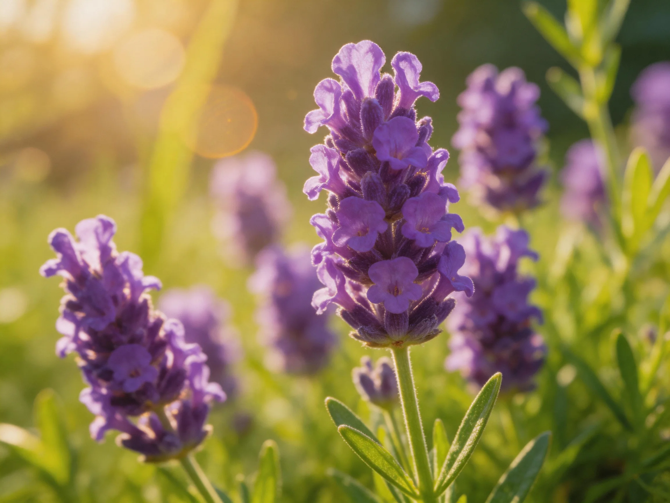 Vibrant purple lavender blooms in a sun-drenched garden