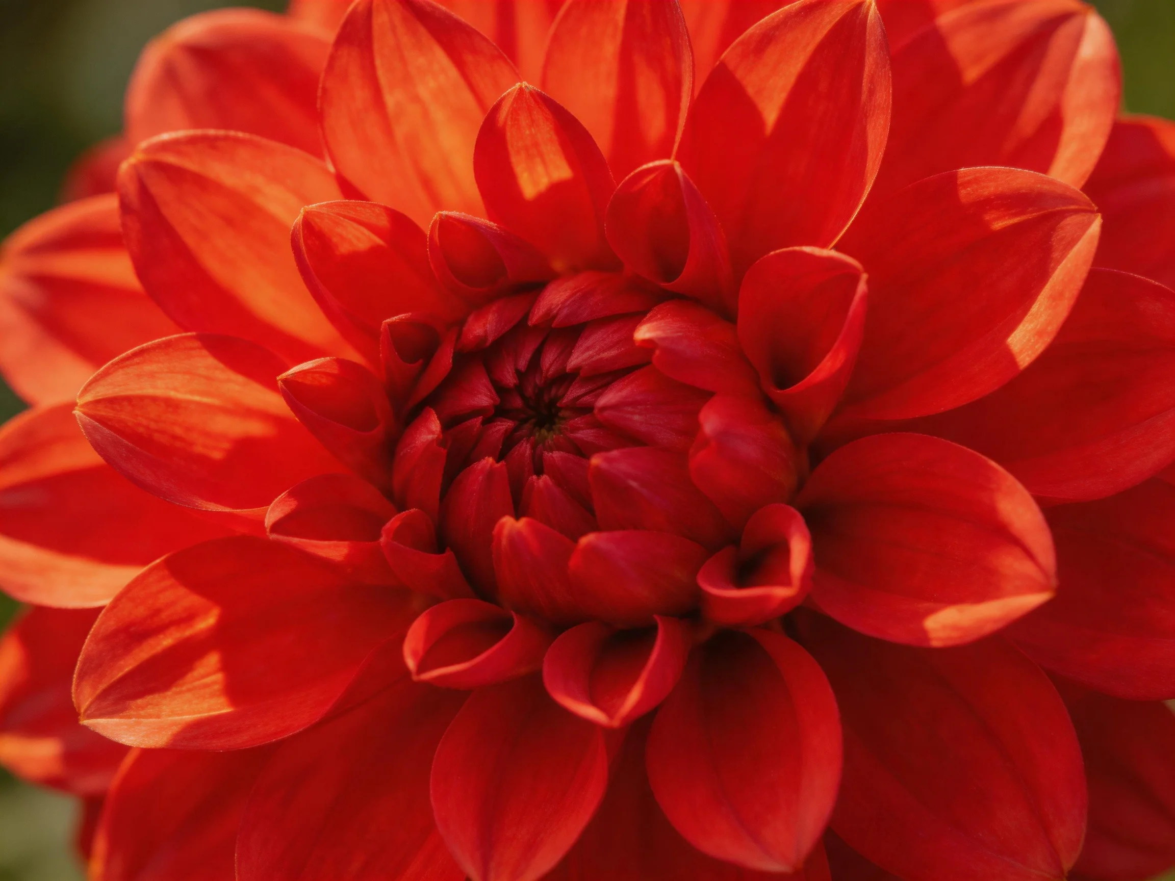Vibrant red dahlia with layered petals in close - up