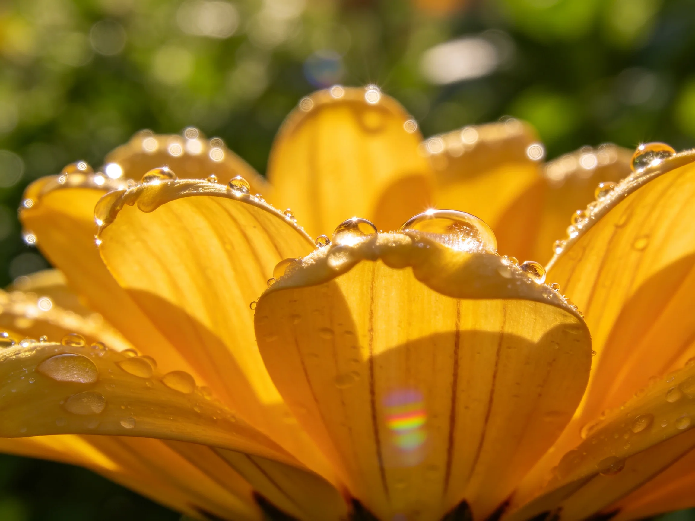 Vibrant yellow flower petals with glistening water droplets