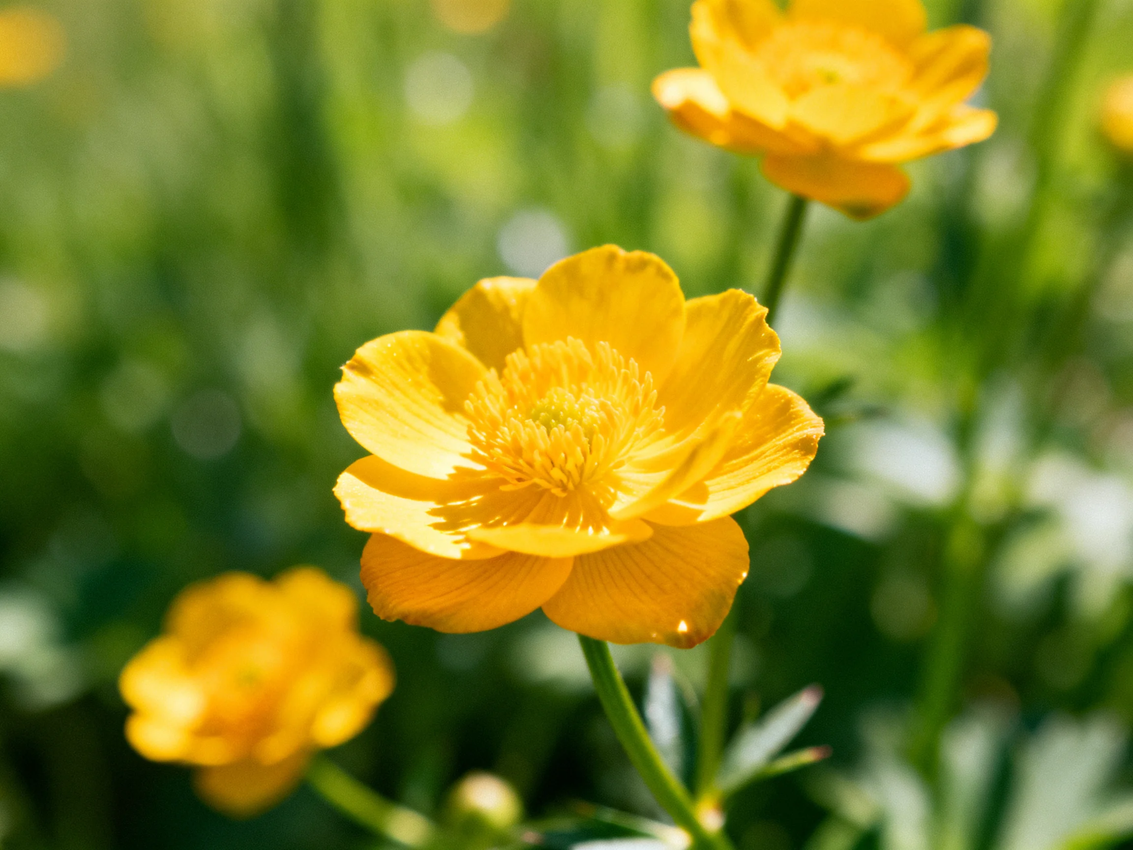 Vibrant yellow flowers bloom amid lush green foliage