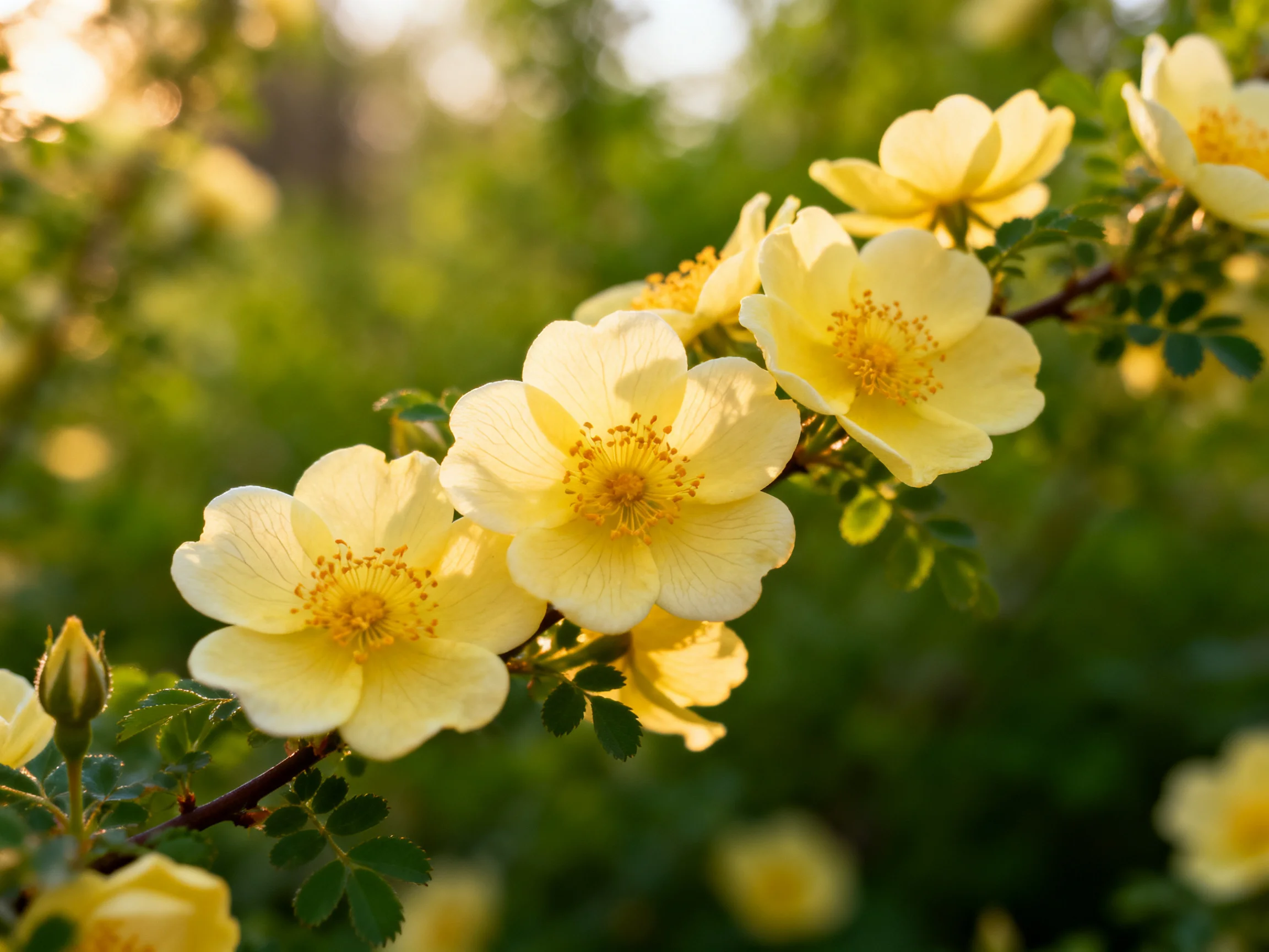 Vibrant yellow roses bloom amid lush green foliage