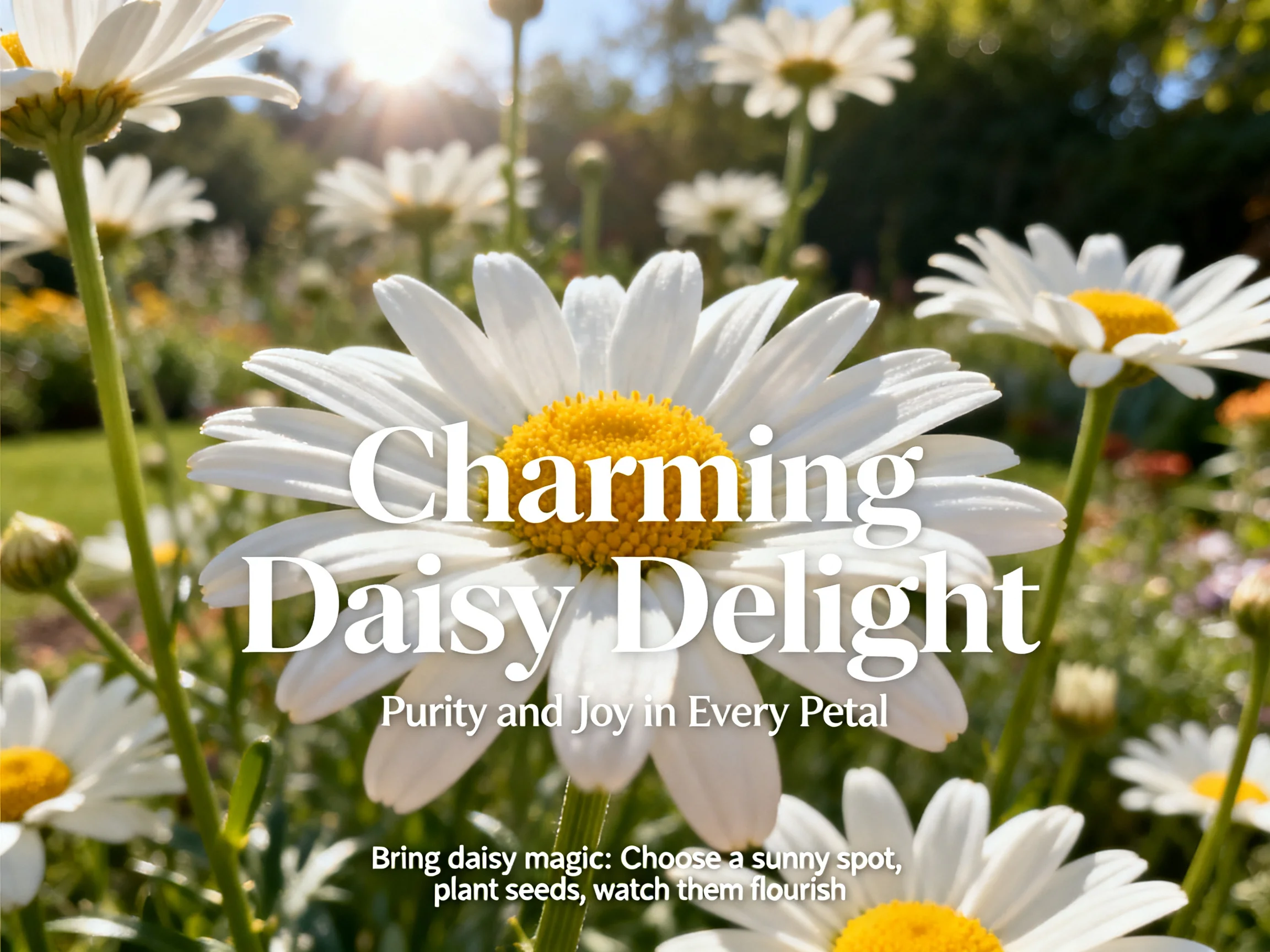 White Daisies with Yellow Centers Thriving in Sunny Garden