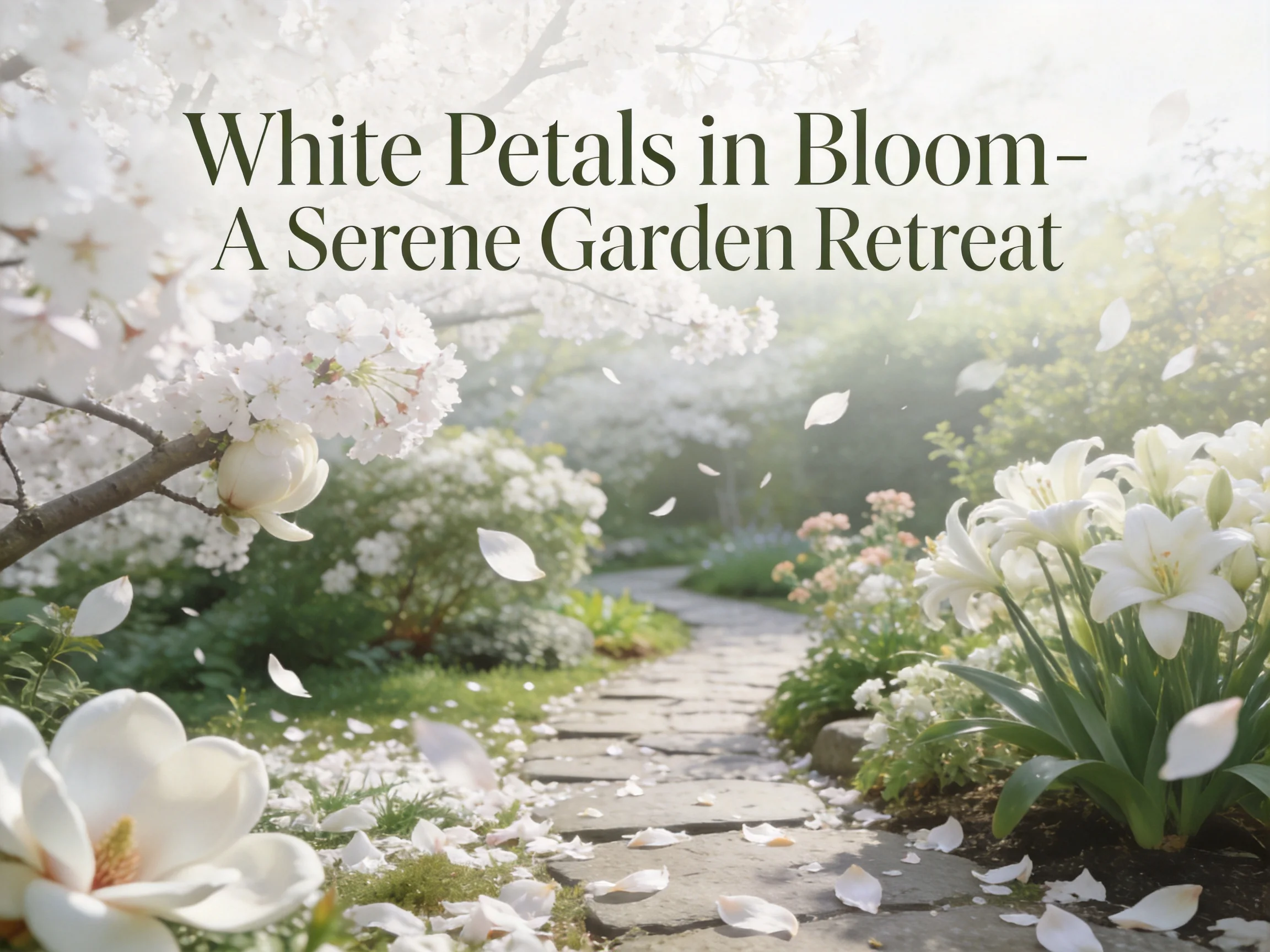 White Petals Bloom in Serene Garden Setting